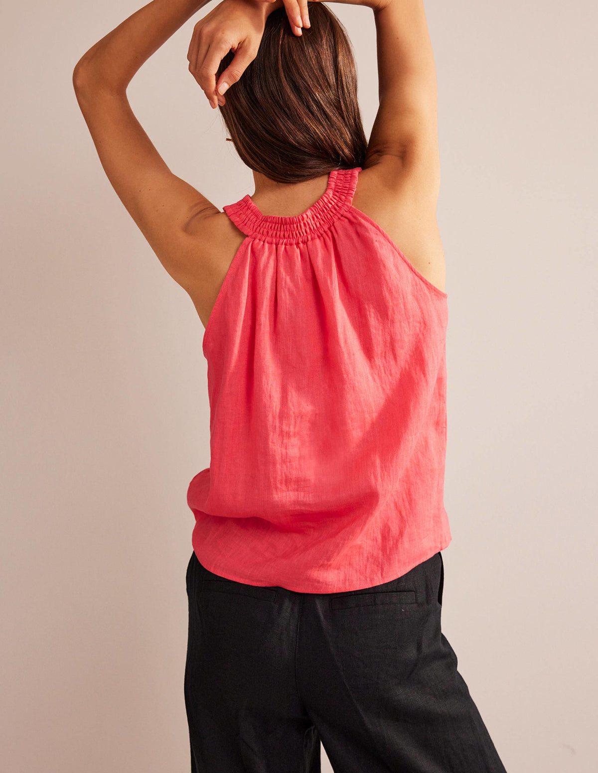 Linen Smocked Halter Top-Coral Sunset - Image 3