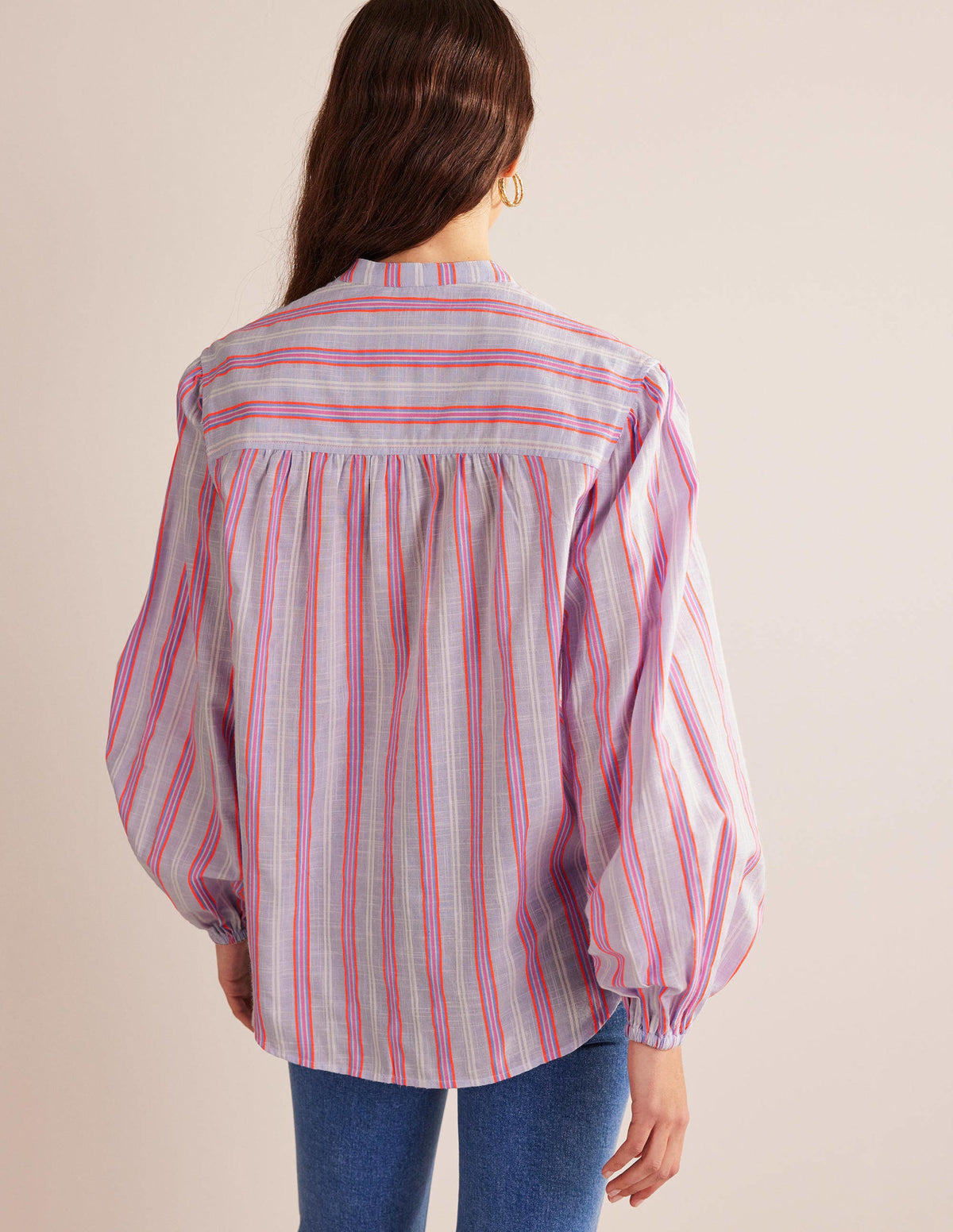 Oversize-Hemd mit Blousonärmeln-Blau/Wassermelonenrosa - Image 3