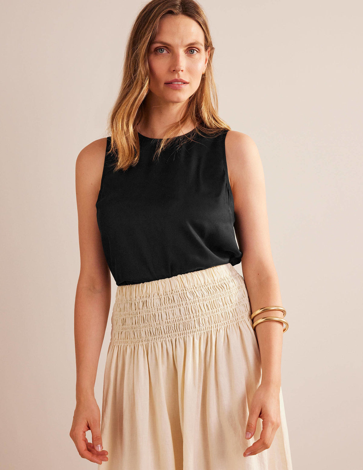 Silk Blend Shell Top-Black-1