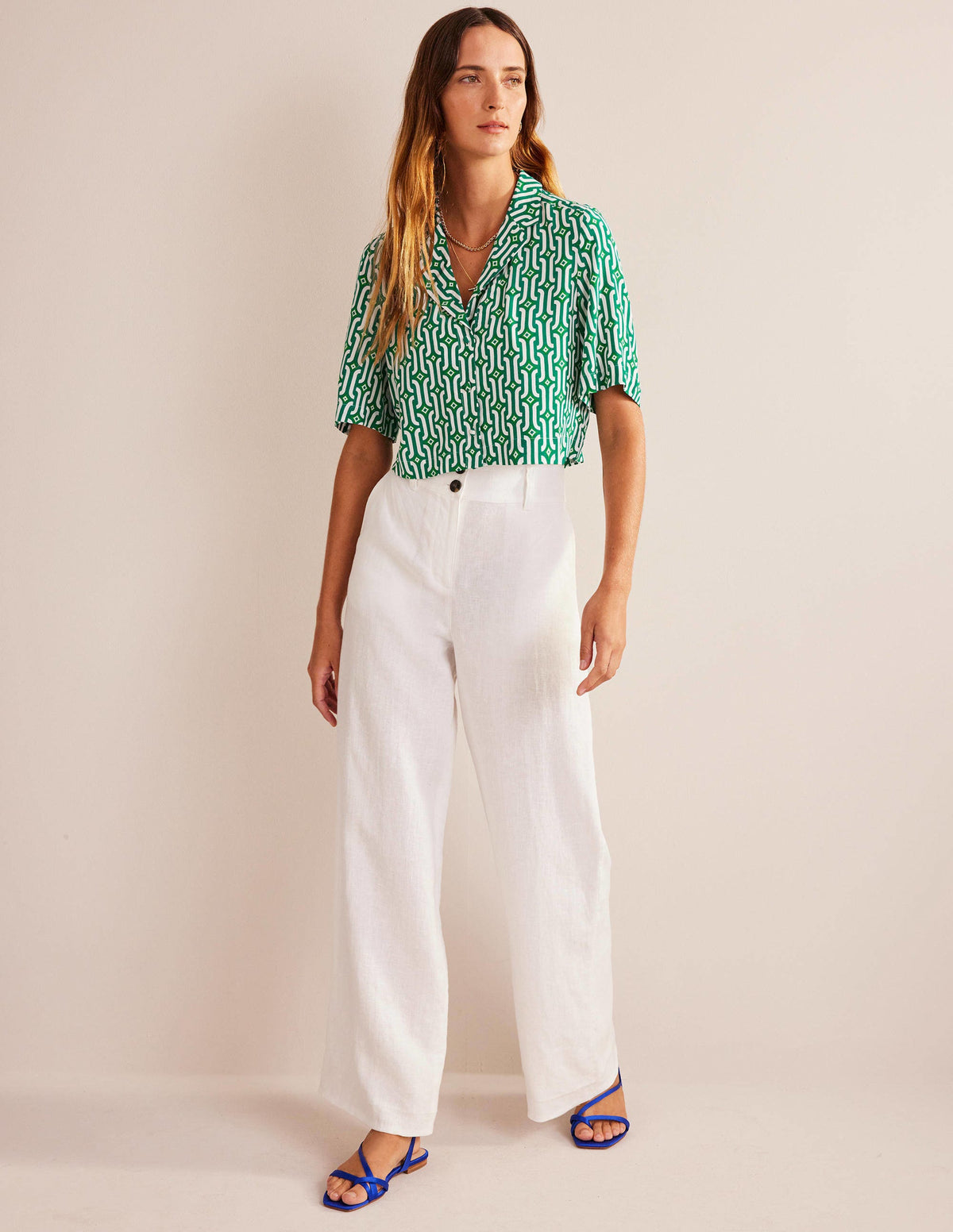 Cropped Revere Shirt-Green, Azure Geo - Image 4