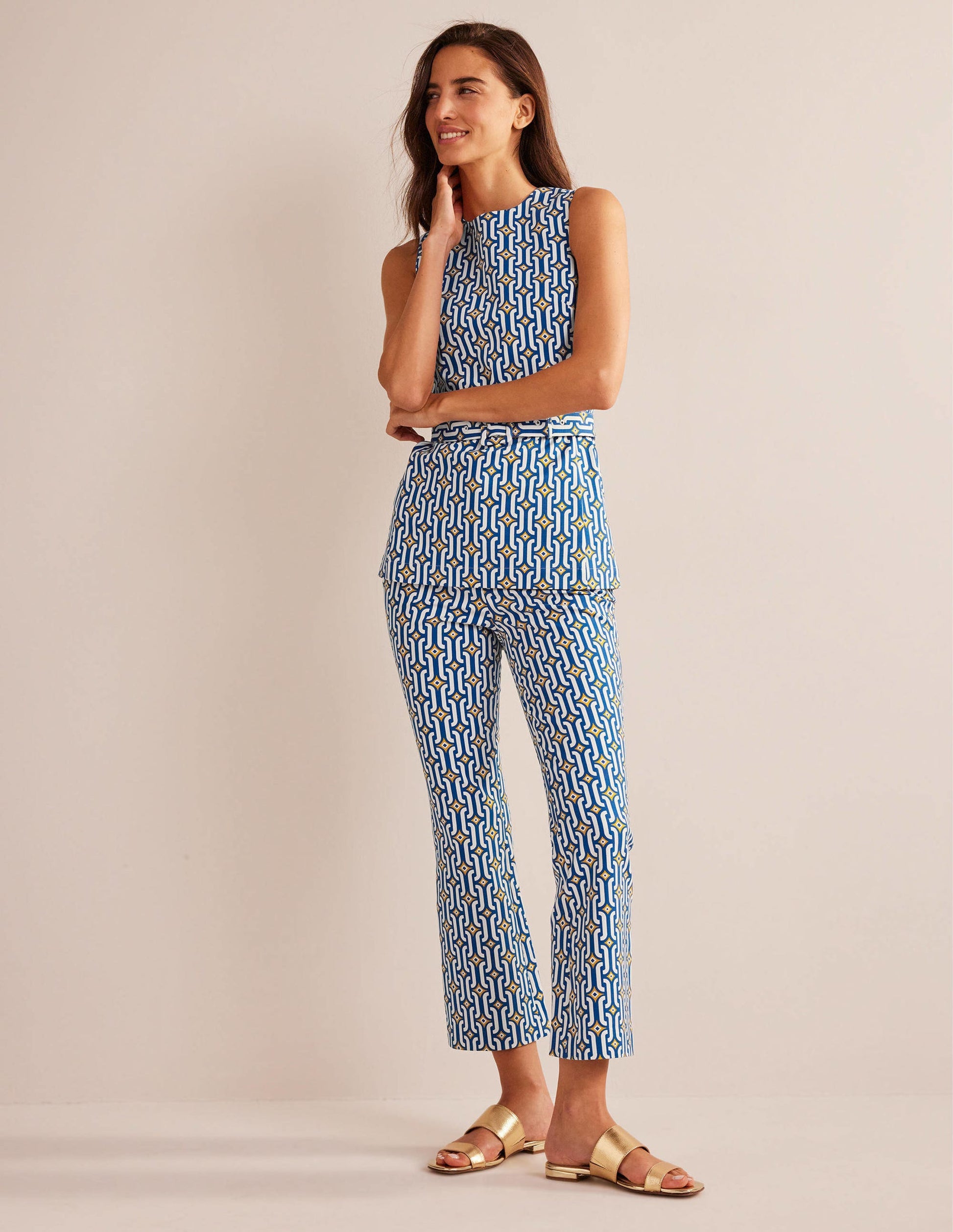Top coordonné avec ceinture-Saphir, motif Azure Geo-4