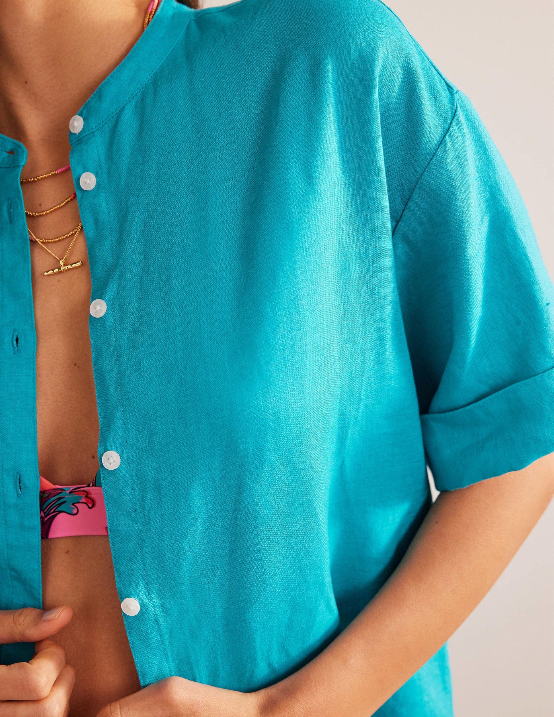 Kimono Sleeve Linen Shirt-Gemstone-2
