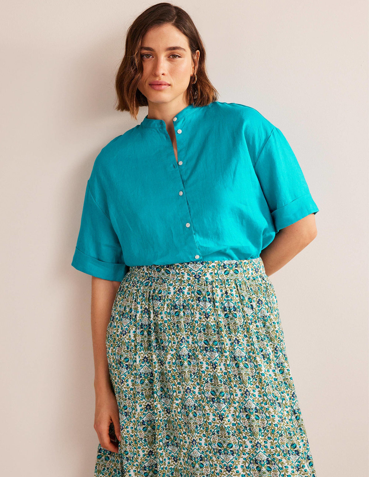 Kimono Sleeve Linen Shirt-Gemstone - Image 5