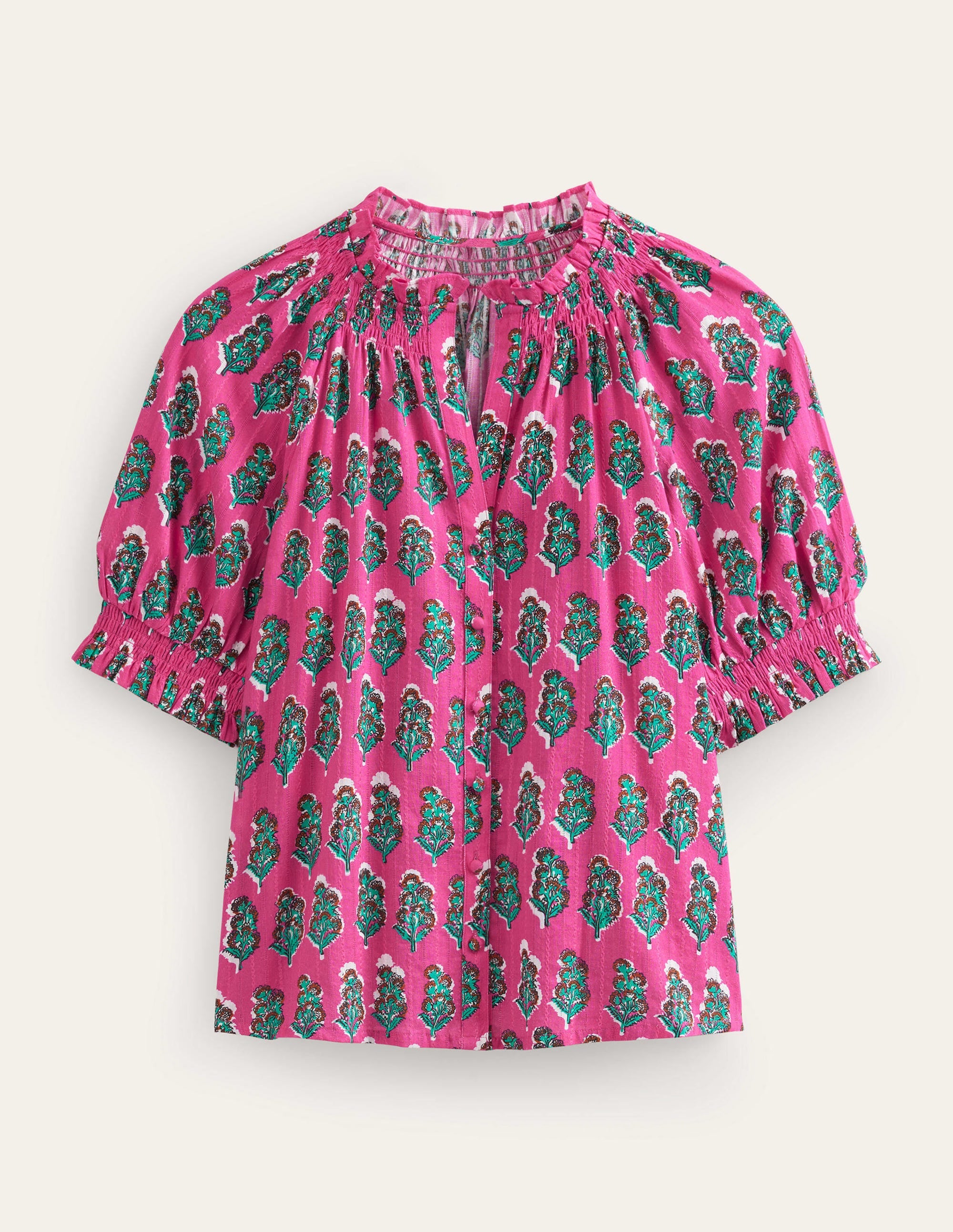 Top imprimé à smocks-Rose festival, motif Artisan Bloom - Image 5