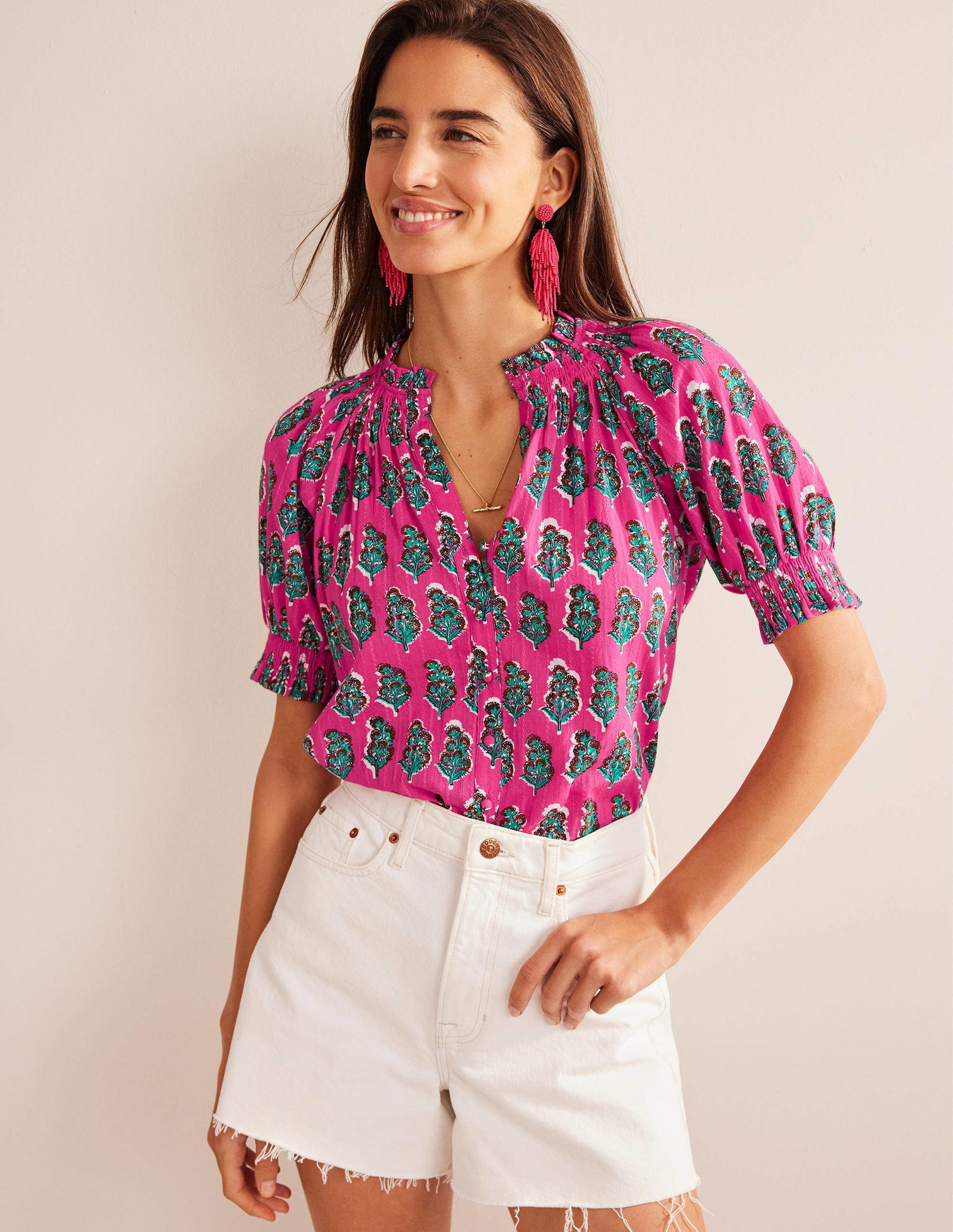 Top imprimé à smocks-Rose festival, motif Artisan Bloom-4