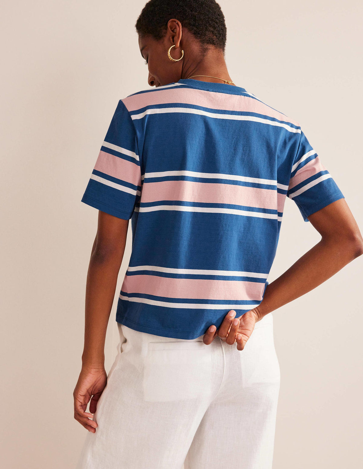 T-shirt carré à rayures-Rayé saphir/rose tendre - Image 3