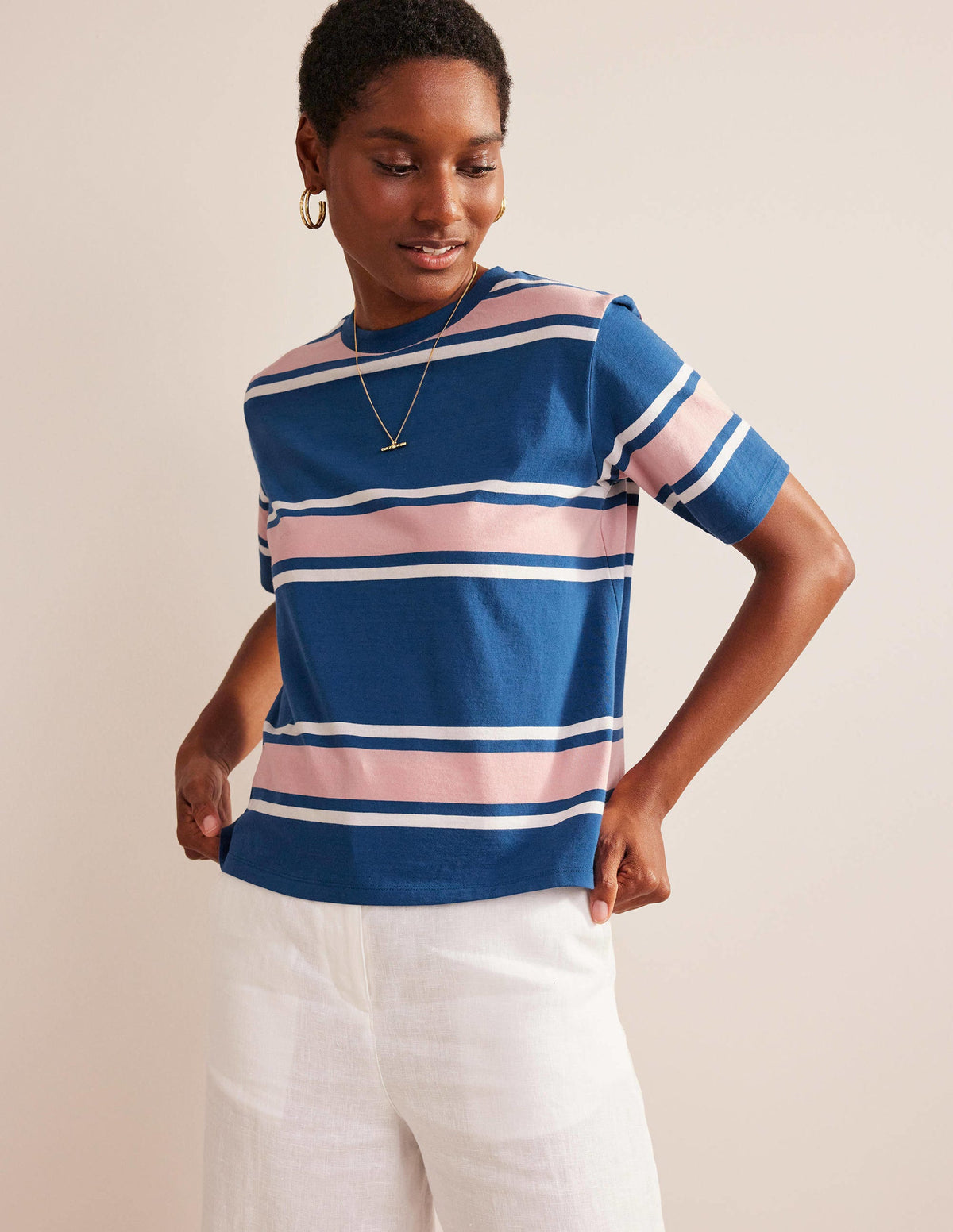 T-shirt carré à rayures-Rayé saphir/rose tendre-4