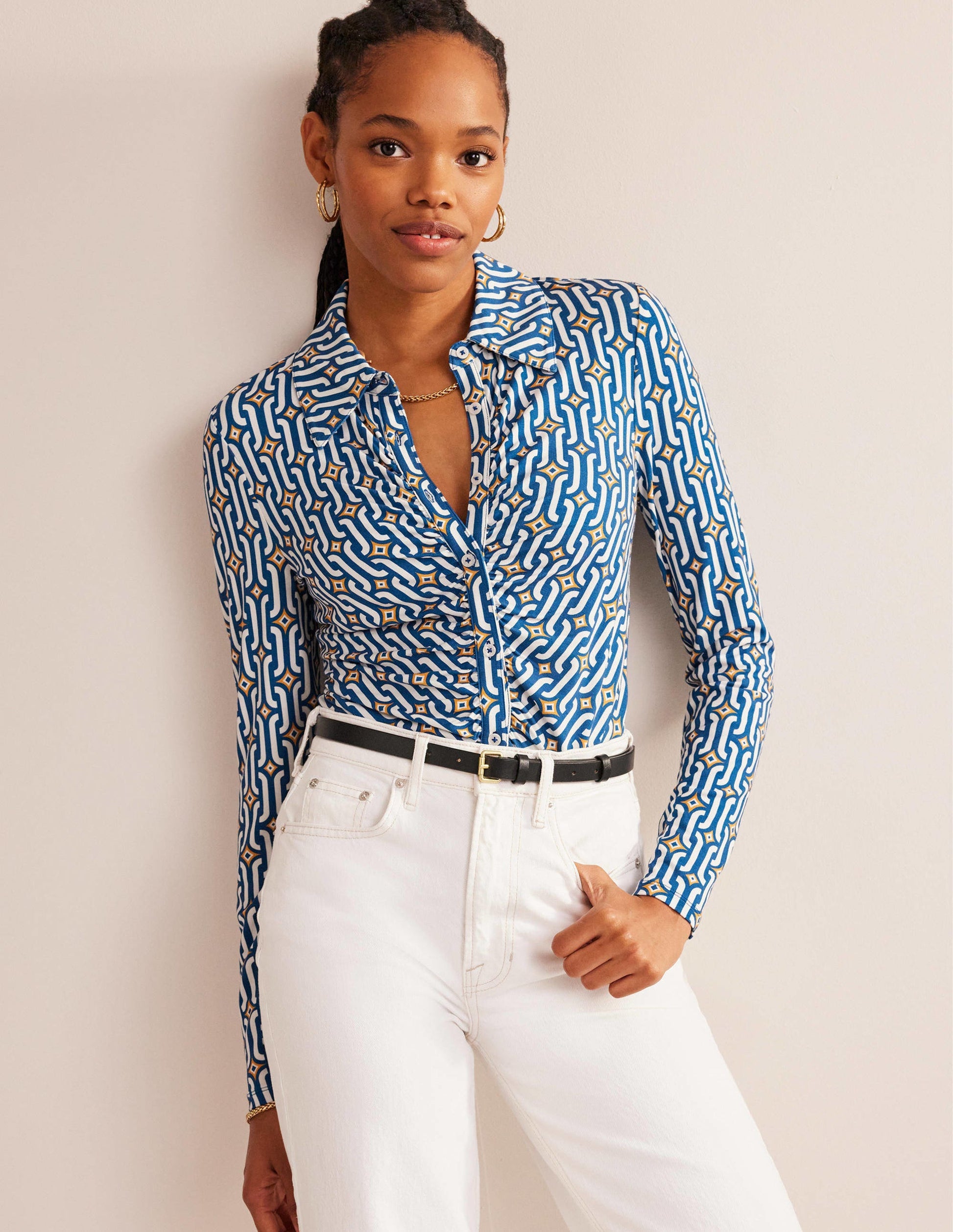 Printed Jersey Shirt-Sapphire Azure Geo-1