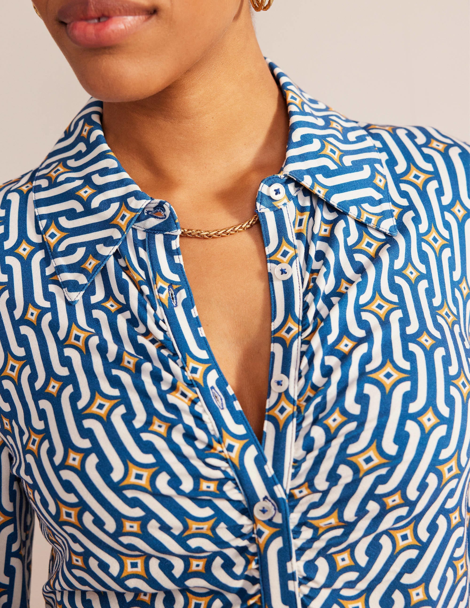 Printed Jersey Shirt-Sapphire Azure Geo - Image 2