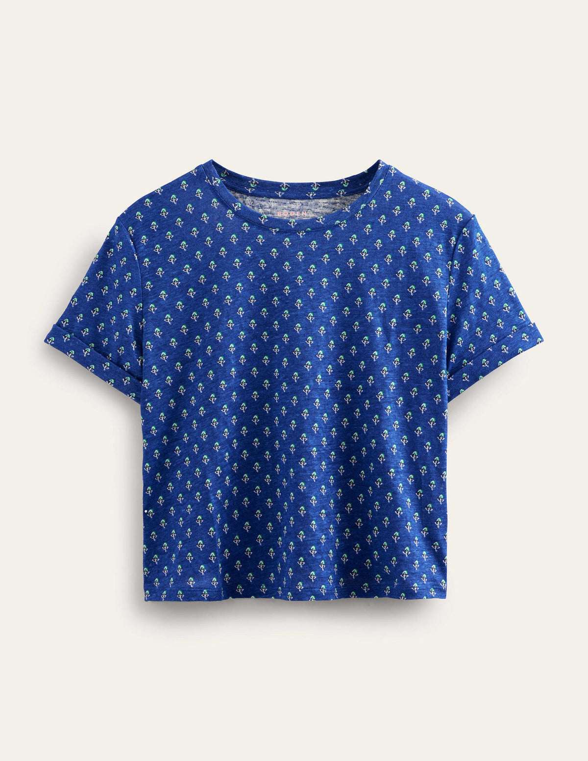 Printed Linen T-shirt-Blue Wave, Tulip Blush - Image 5