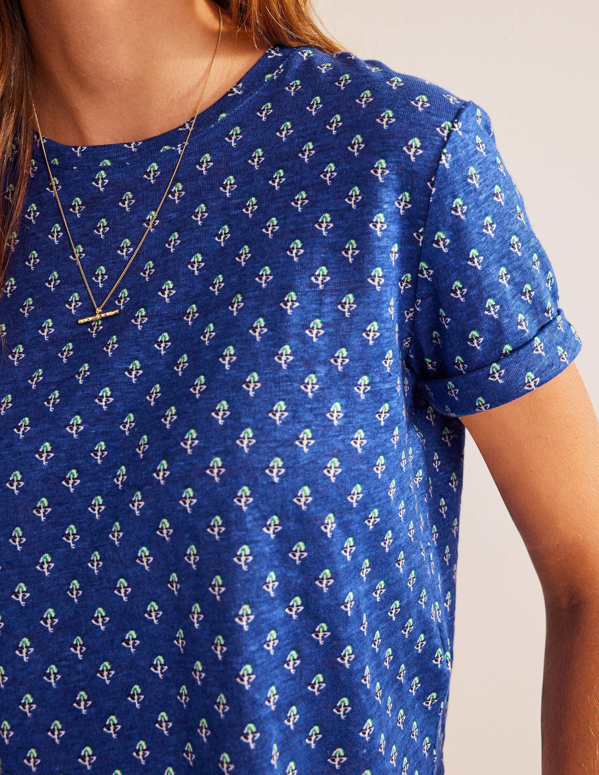 Printed Linen T-shirt-Blue Wave, Tulip Blush - Image 2