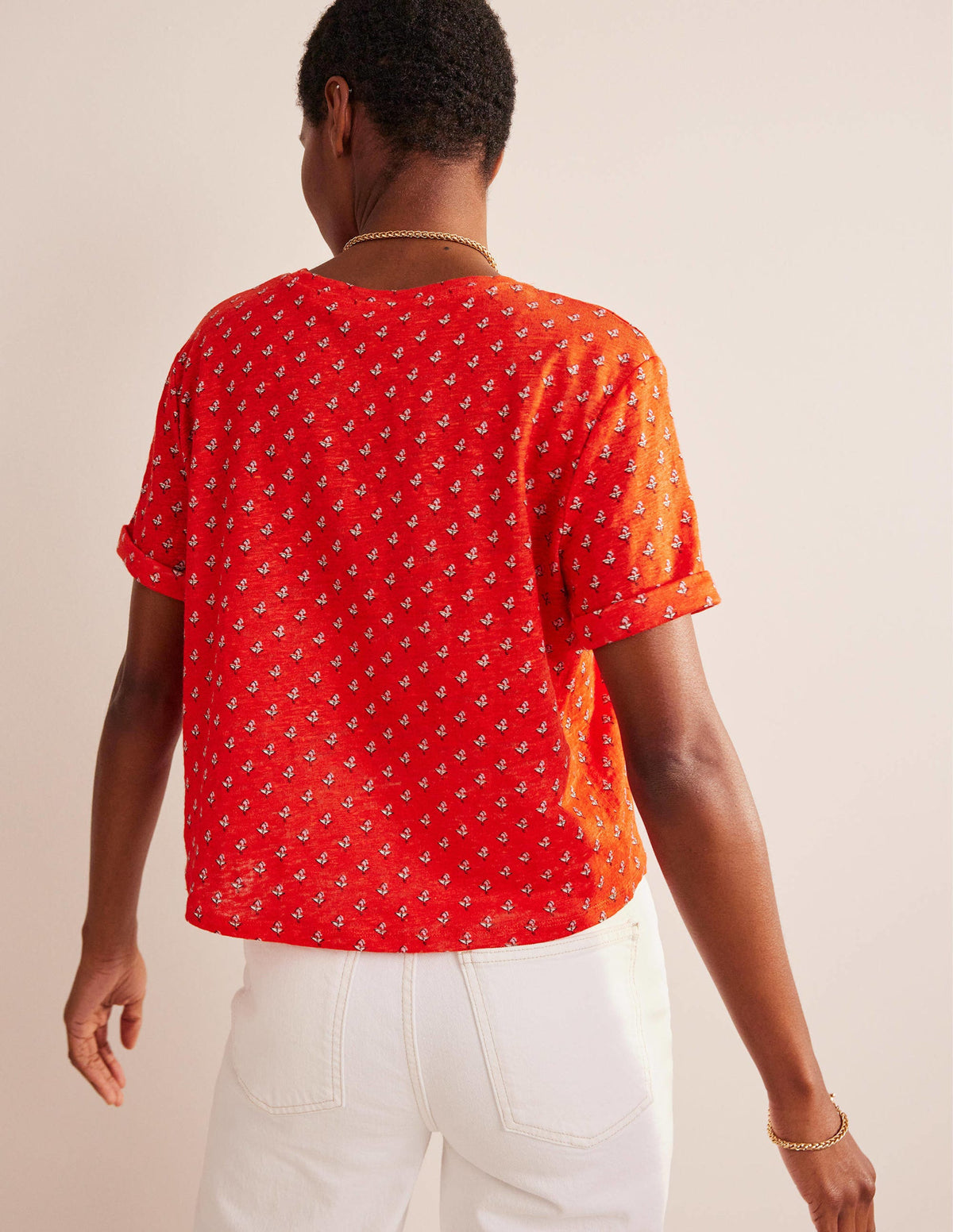 Printed Linen T-shirt-Blood Orange, Tulip Blush - Image 3