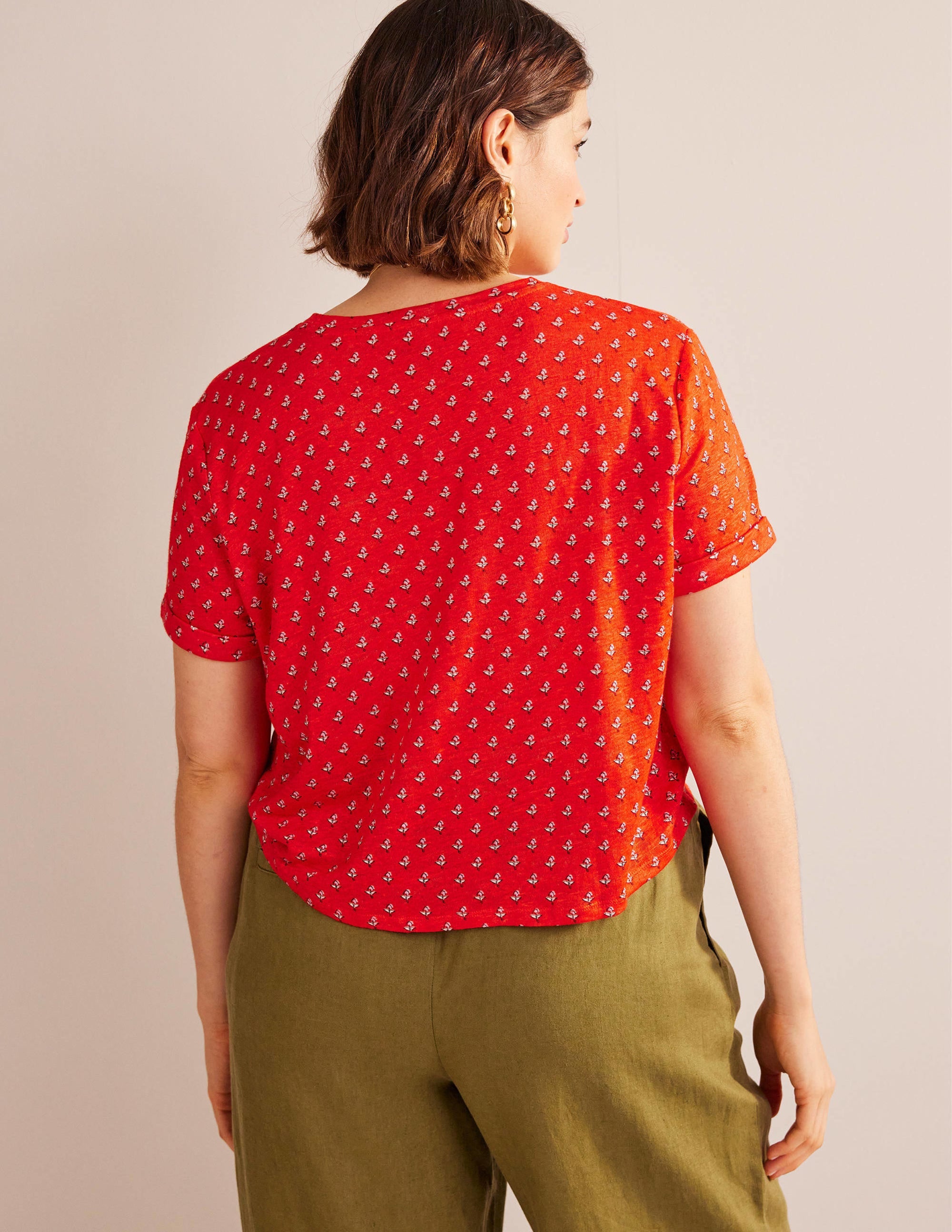 Printed Linen T-shirt-Blood Orange, Tulip Blush - Image 6