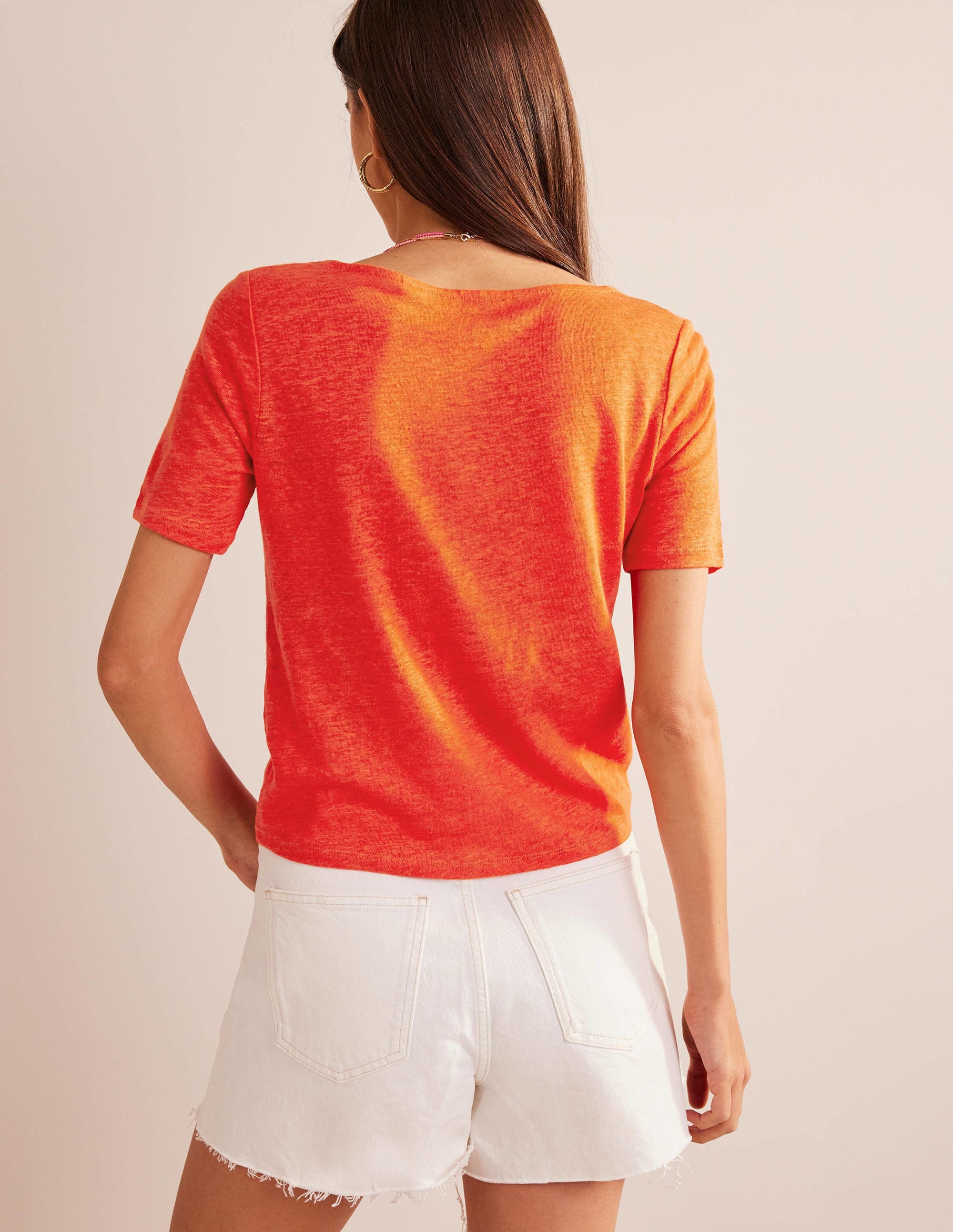Leinen-T-Shirt mit Rundhalsausschnitt-Blutorange - Image 3