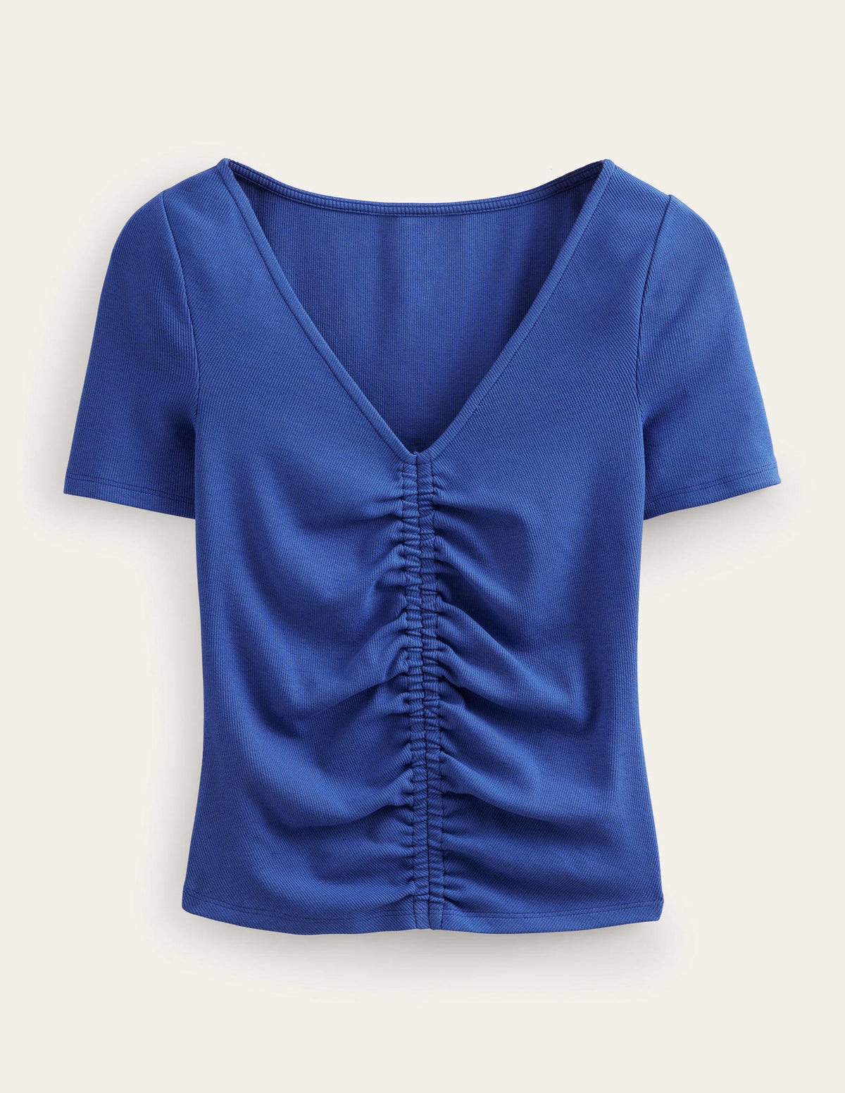 Rippstrick-T-Shirt mit geraffter Vorderseite-Saphirblau-5