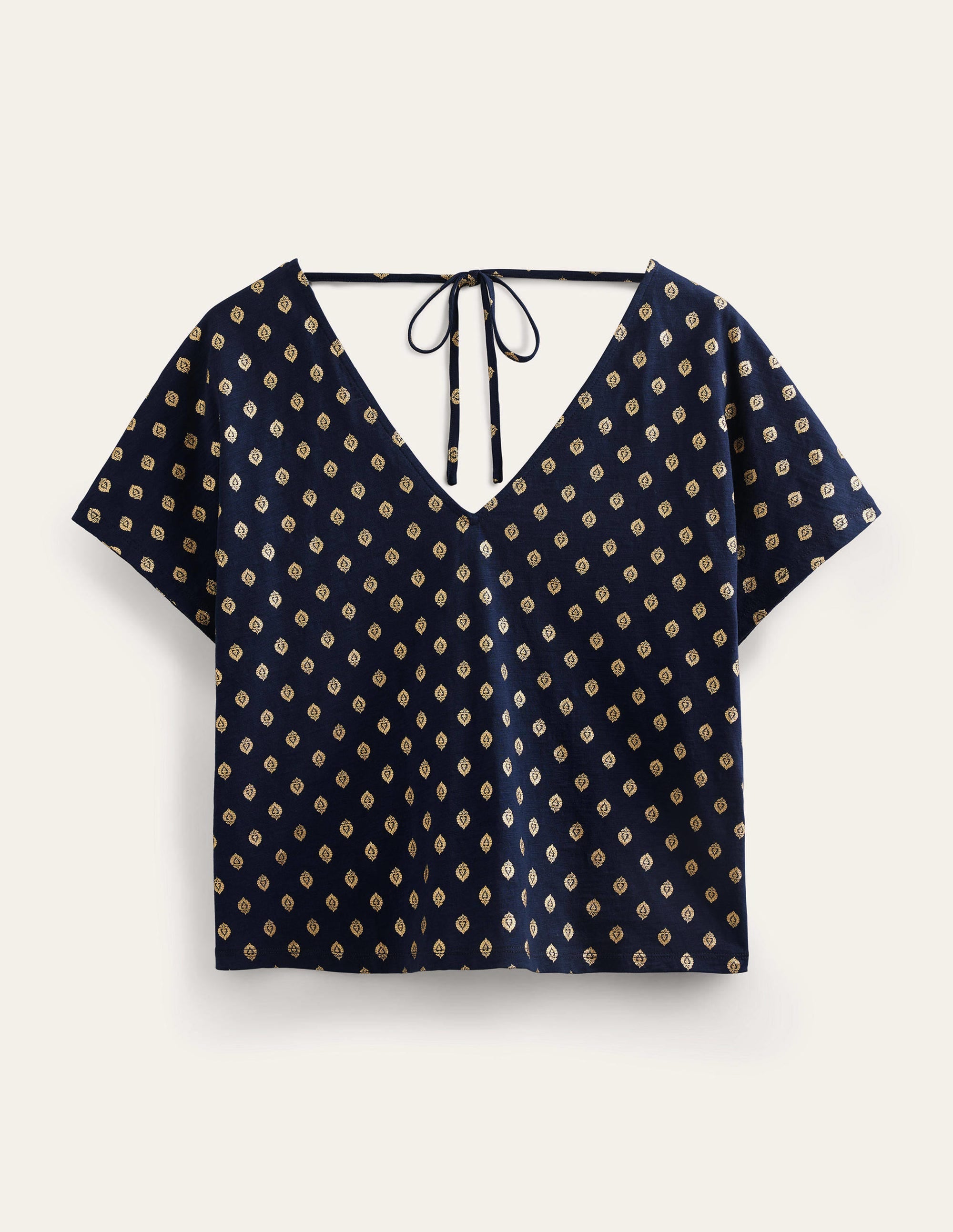 Tie Back Jersey Top-French Navy, Tranquil Leaf - Image 5