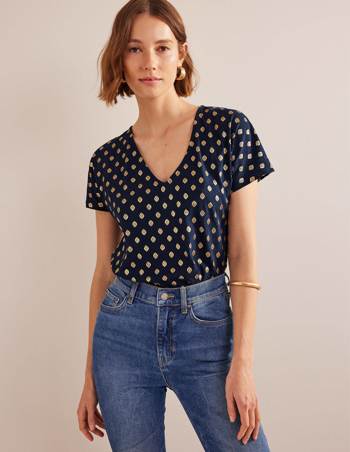 Tie Back Jersey Top-French Navy, Tranquil Leaf - Image 1