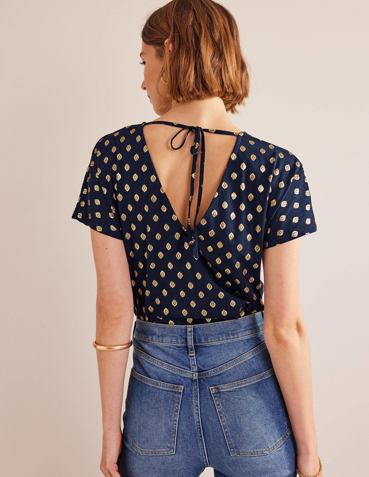 Tie Back Jersey Top-French Navy, Tranquil Leaf-3
