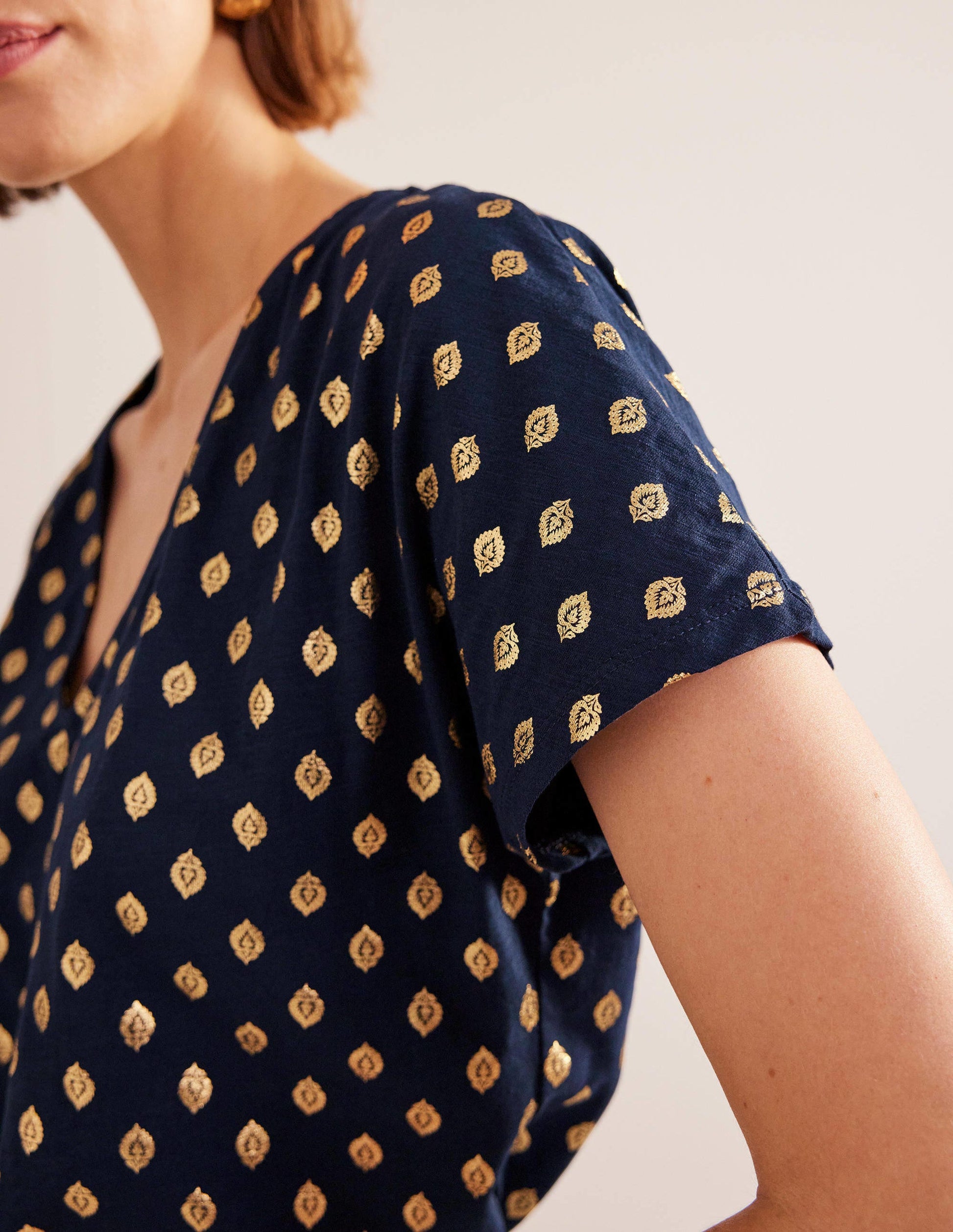 Tie Back Jersey Top-French Navy, Tranquil Leaf-4