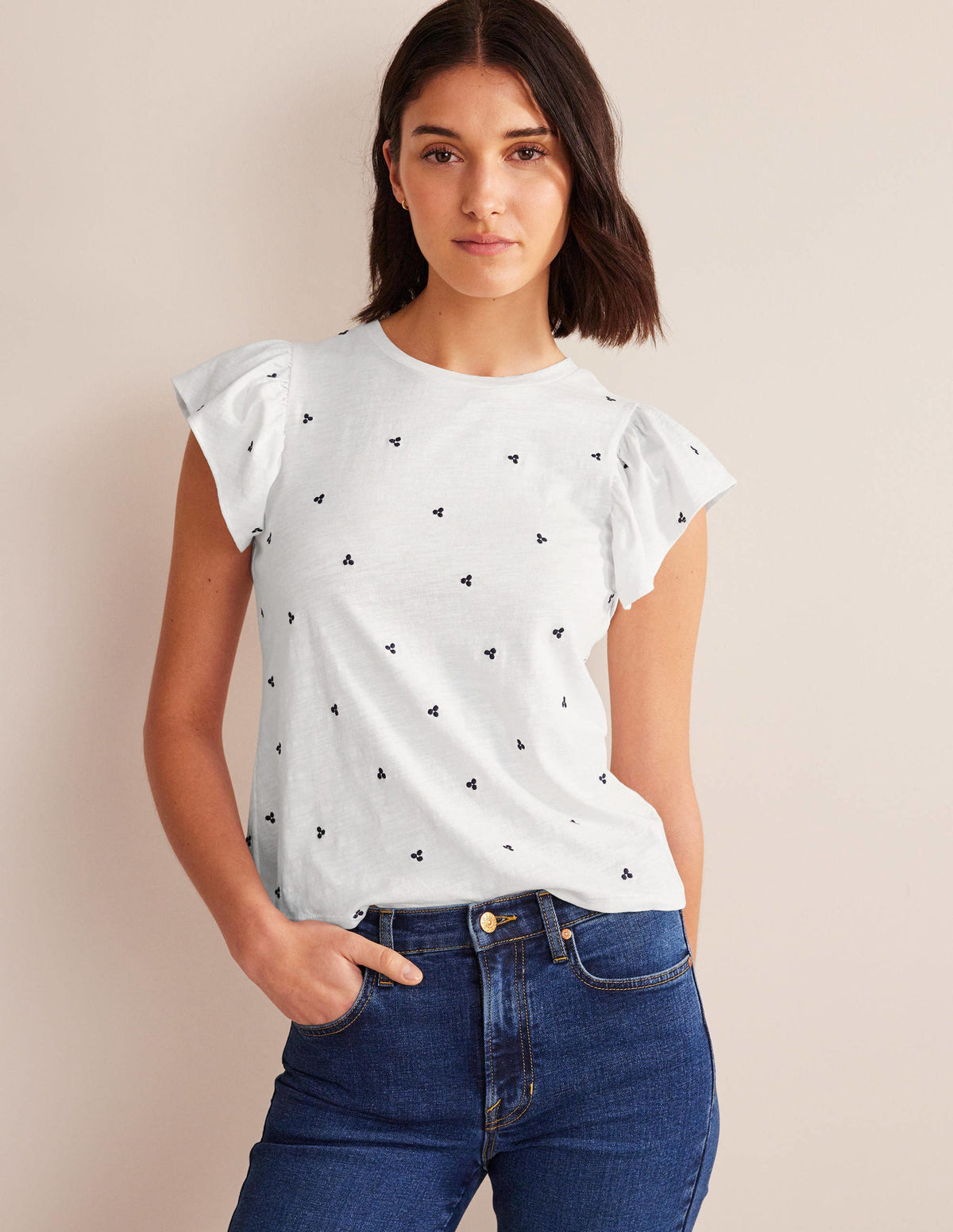 Embroidered Flutter Top-White, Blue Embroidery-4