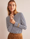Top à manches longues 100% coton-Ivoire, bleu marine