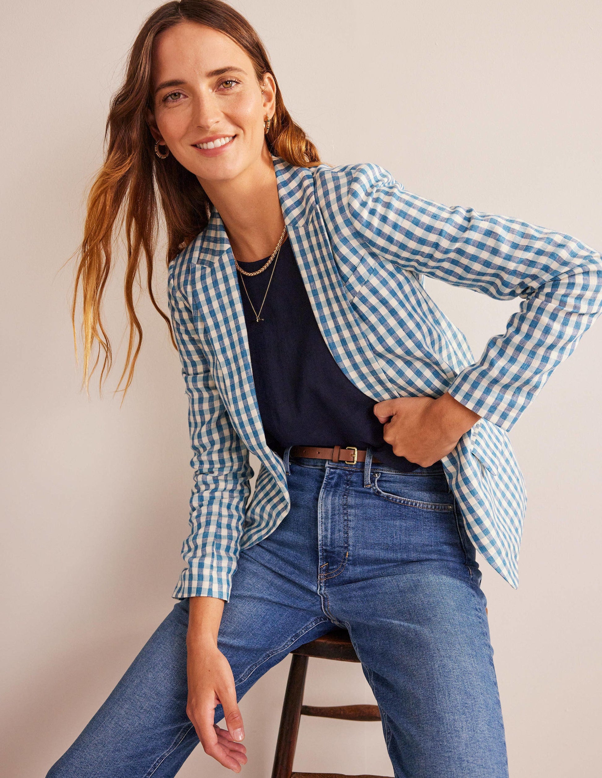 Cambridge Leinenblazer-Blau/Weiß, Vichykaros-1