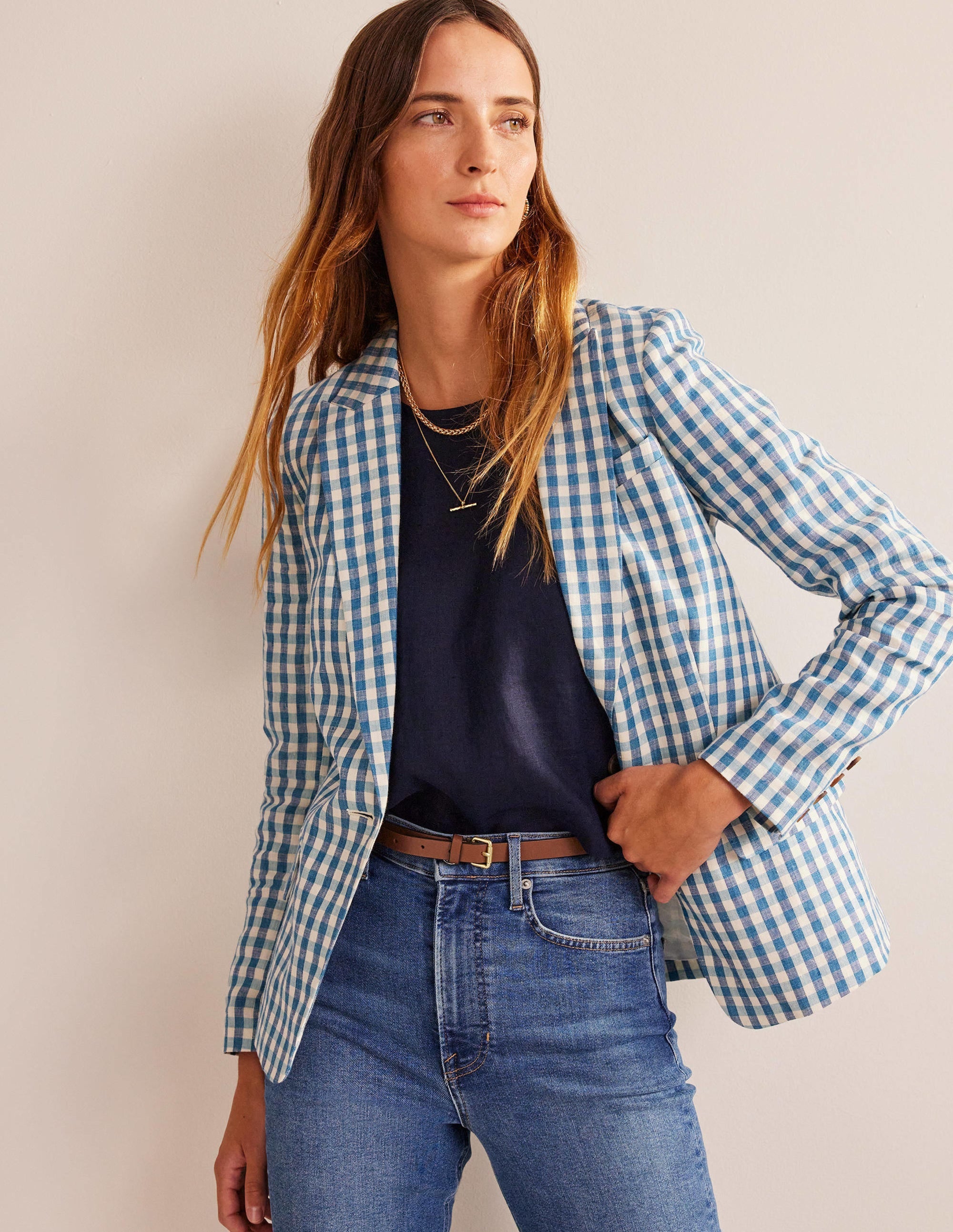 Cambridge Leinenblazer-Blau/Weiß, Vichykaros - Image 4