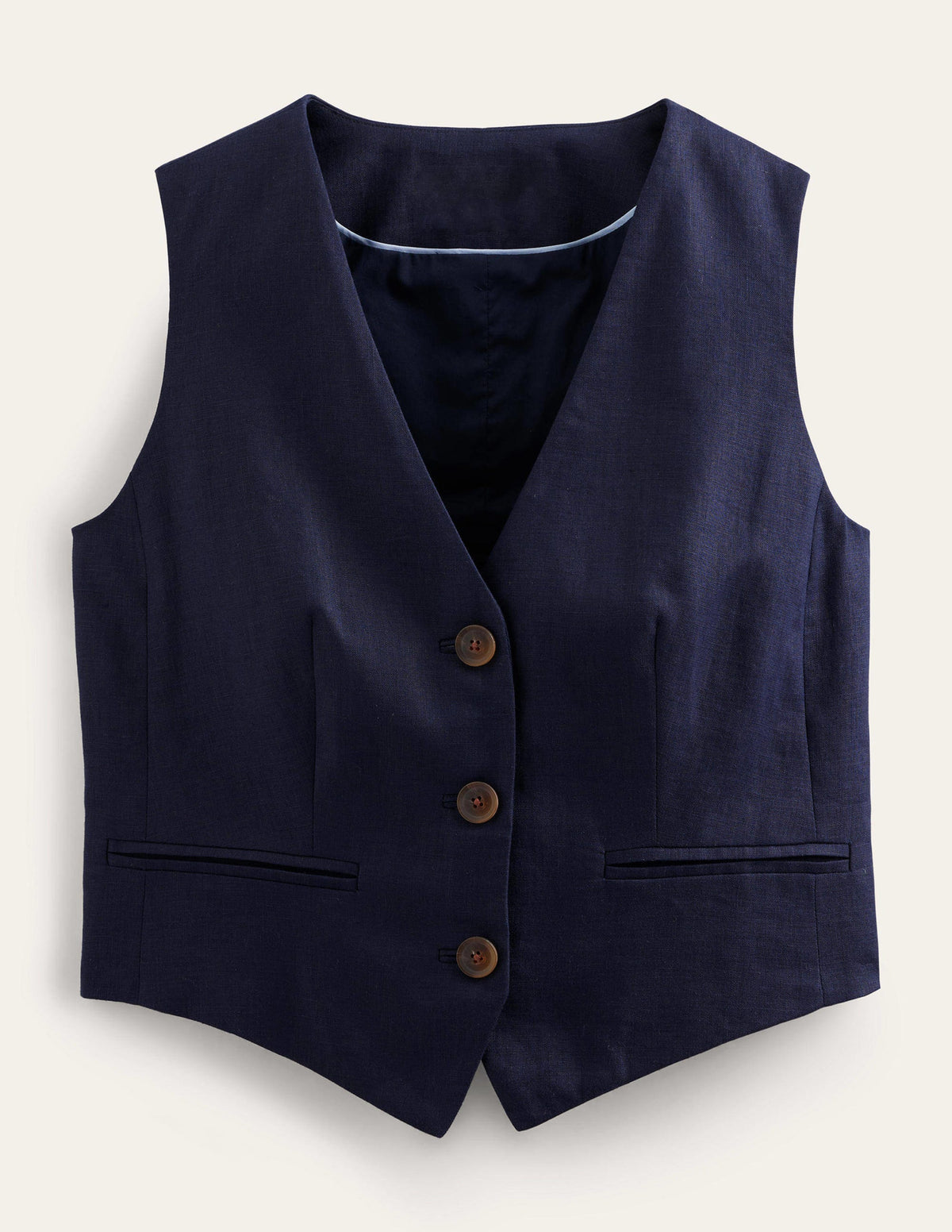 Gilet de costume col V en lin-Bleu marine - Image 5