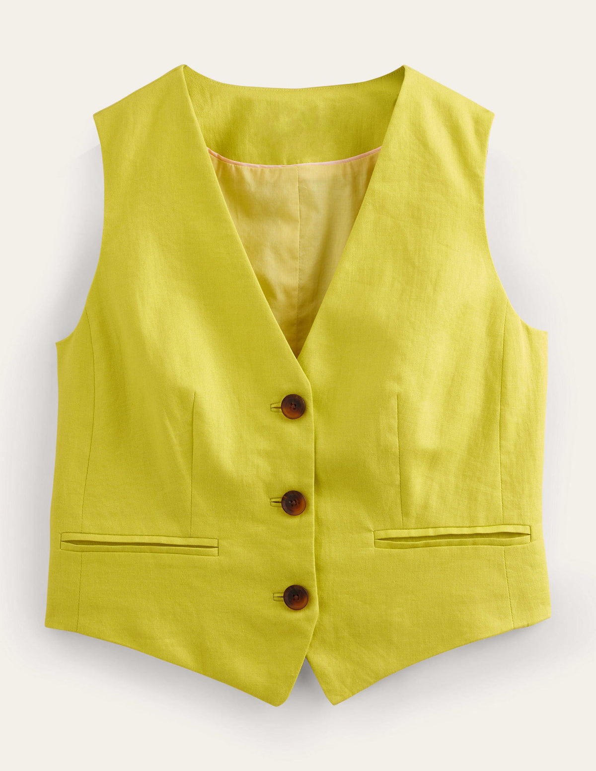 Gilet de costume col V en lin-Agrume - Image 6