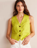 Gilet de costume col V en lin-Agrume