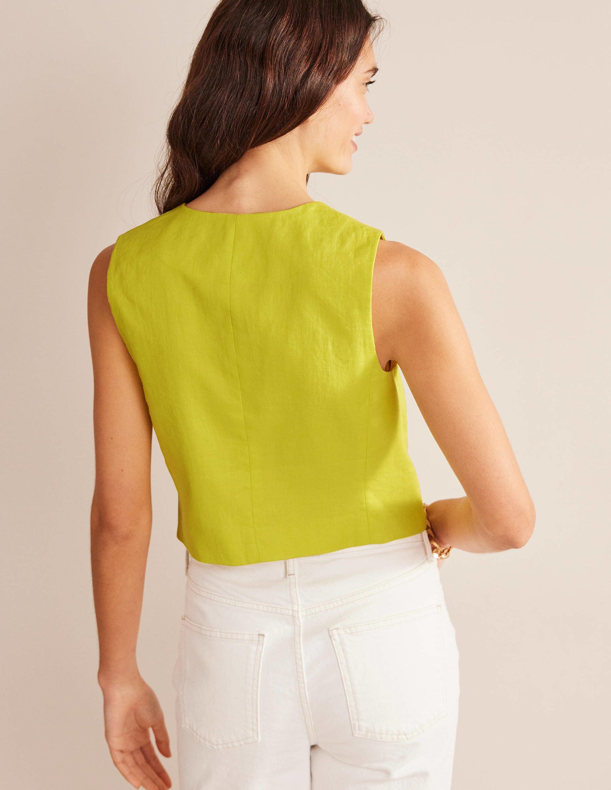 Gilet de costume col V en lin-Agrume-3