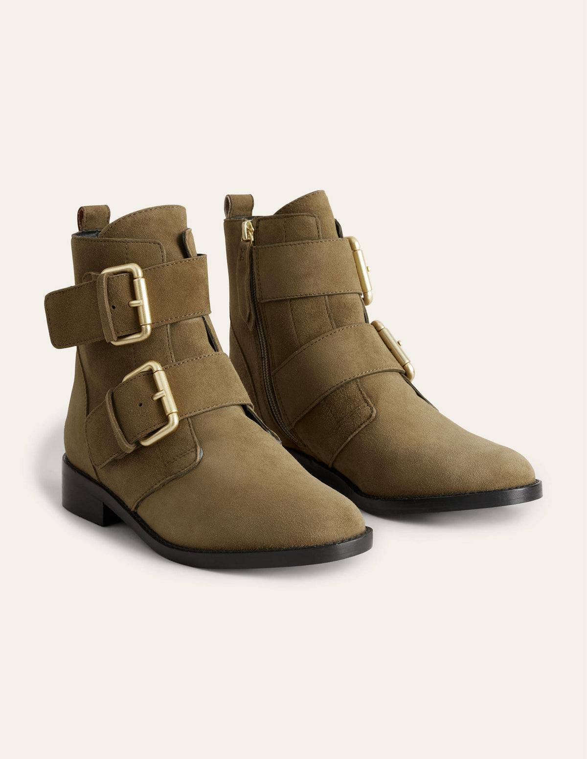 Stiefeletten mit Doppelschnalle-Dunkles Olivgrün-2