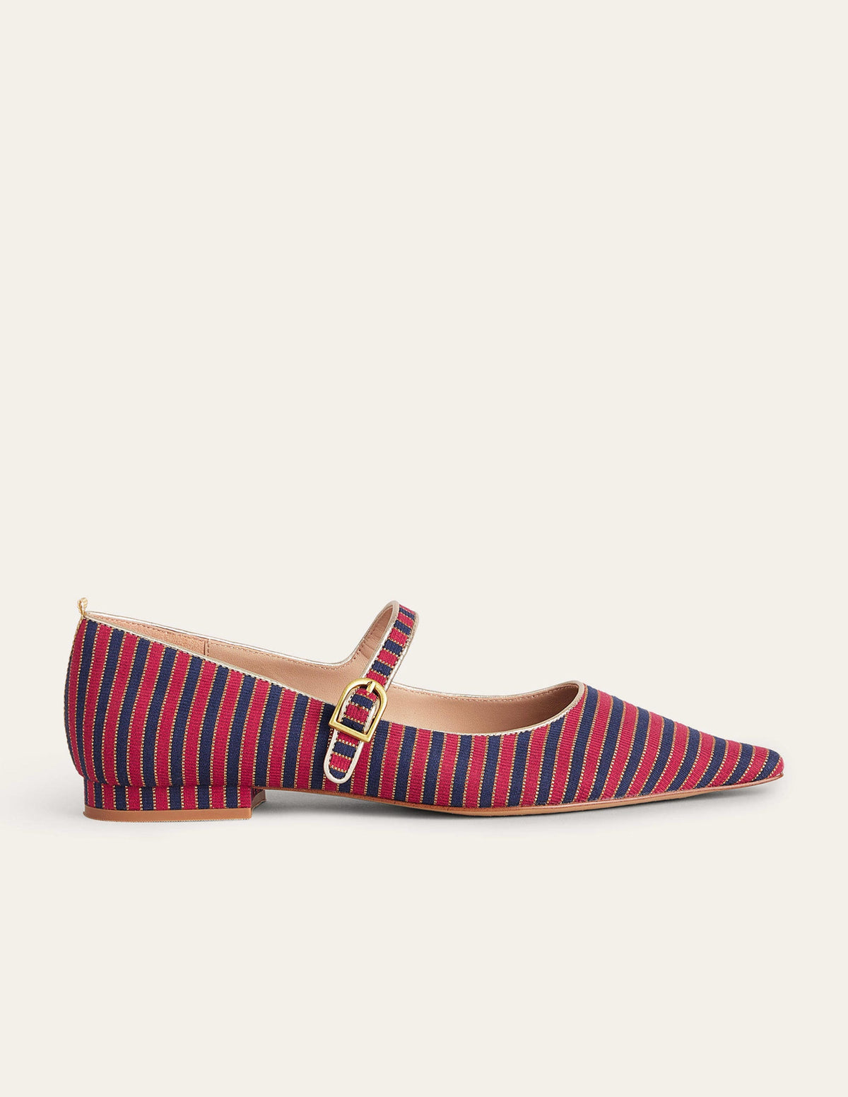 Pointed Toe Mary Jane Shoes-Red/ Navy Stripe - Image 1