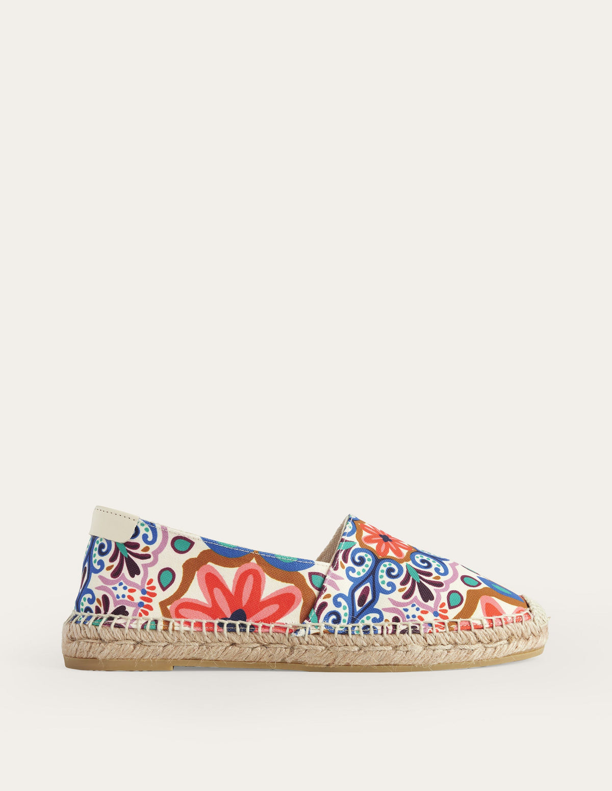 Klassische Espadrilles mit flacher Sohle-Naturweiß, Gobelinmuster-1