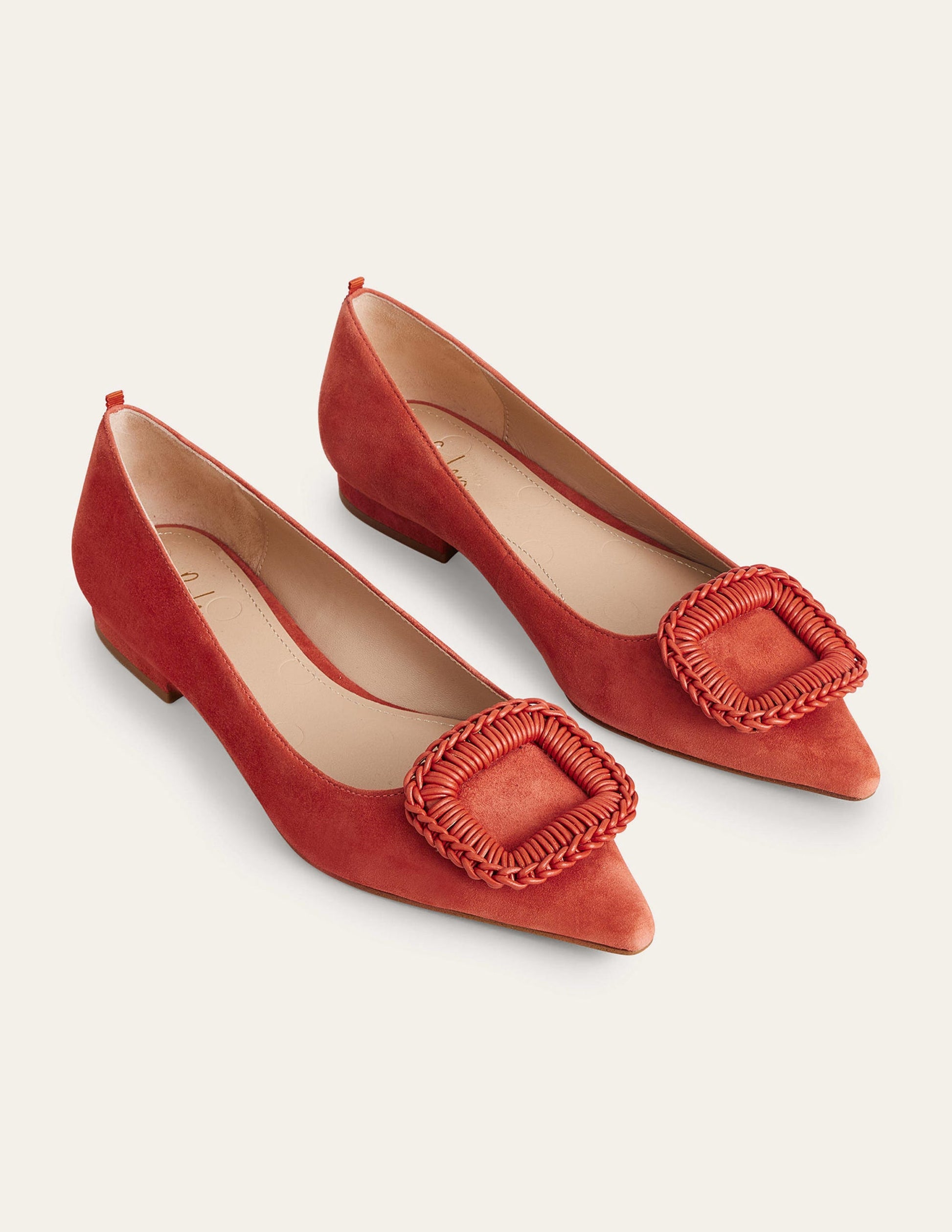 Spitz zulaufende Ballerinas-Tomatenrot, Veloursleder-2