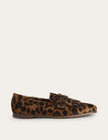 Pennyloafer mit Fransen-Leopardenmuster, Ponyhaar