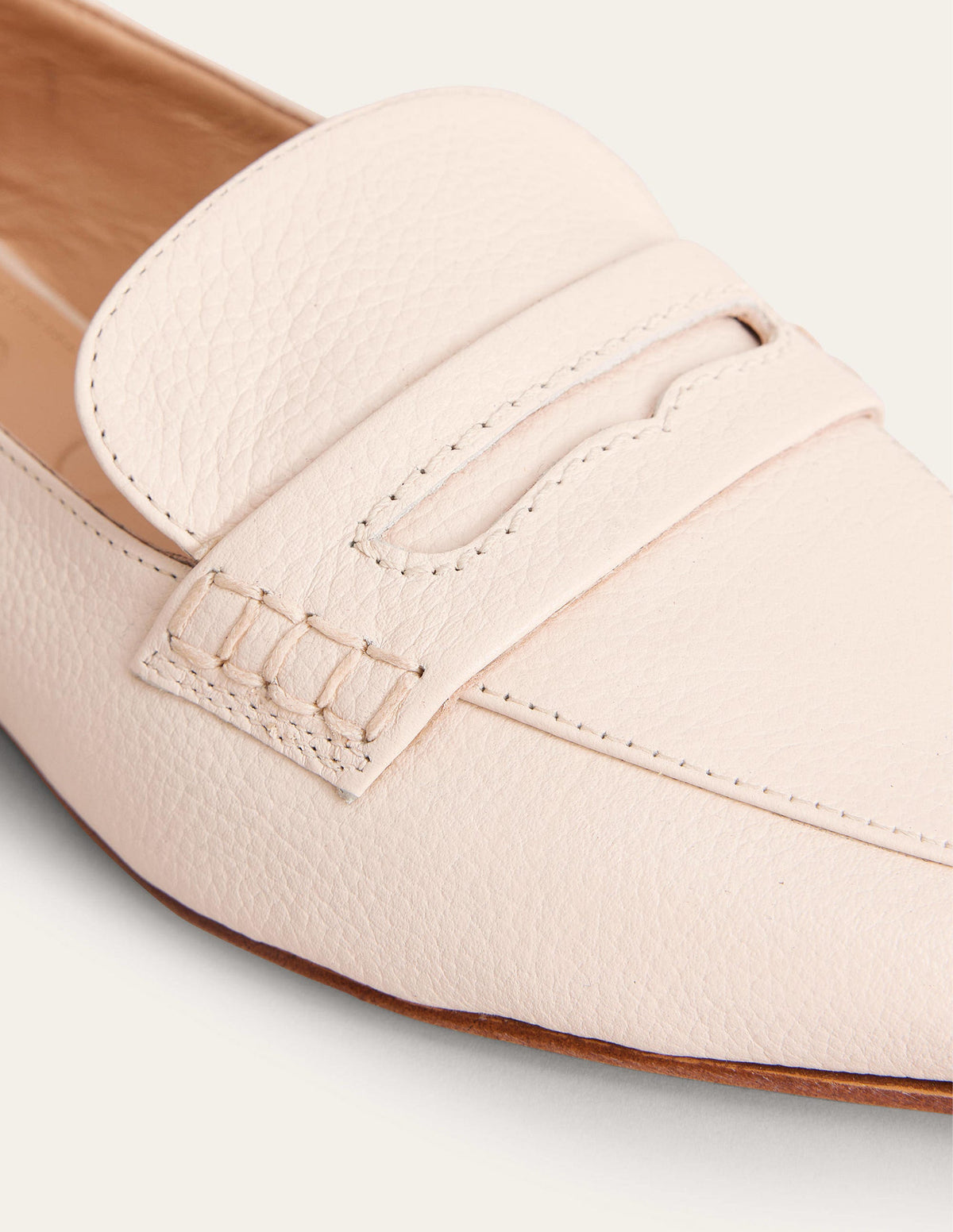 Pointed Toe Penny Loafers-Off White Tumbled Leather - Image 3