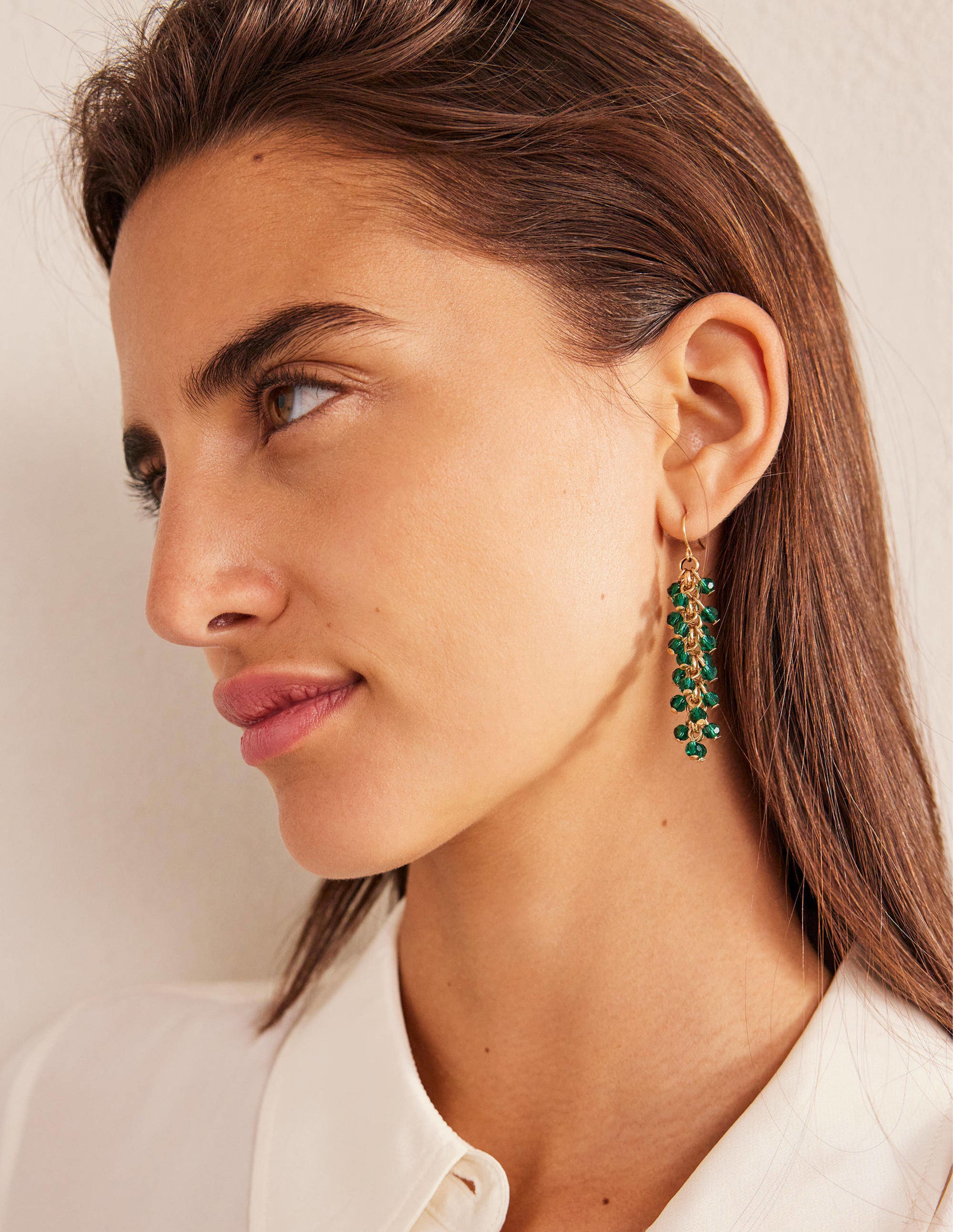 Boucles d'oreilles pendantes en perles-Vert - Image 1