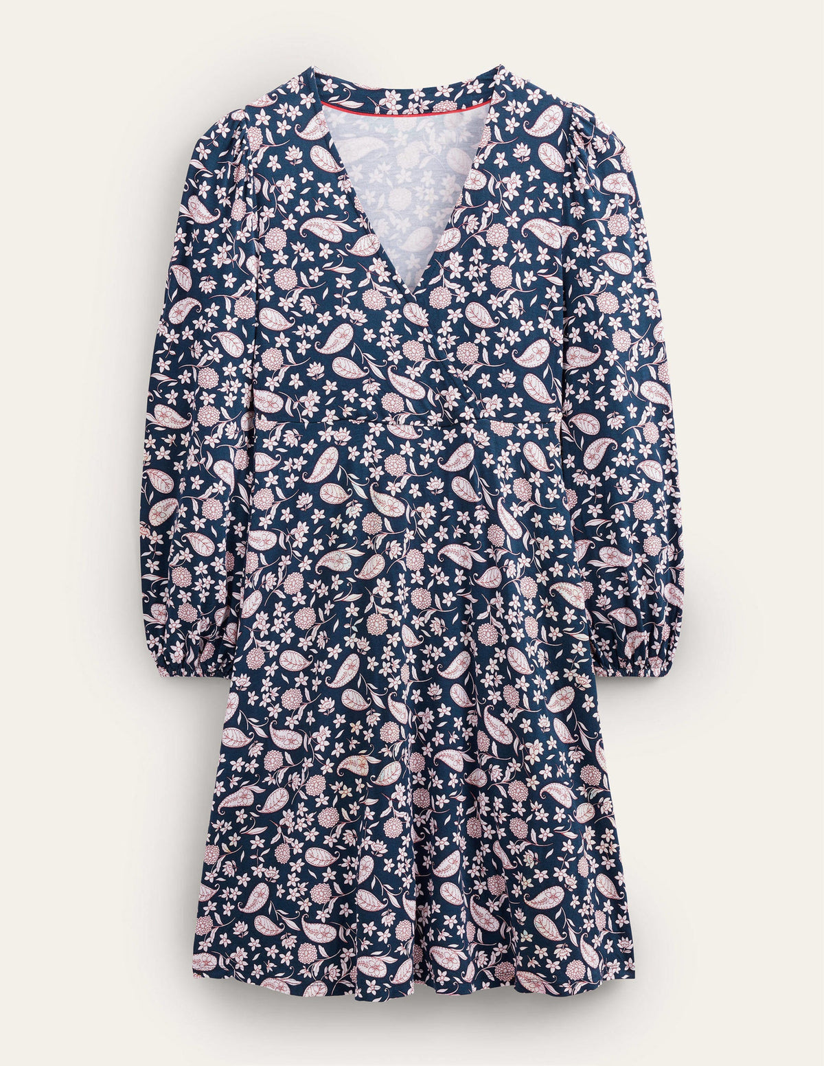 Robe à effet portefeuille fixe en jersey-Bleu marine foncé, motif Flower Garden - Image 5
