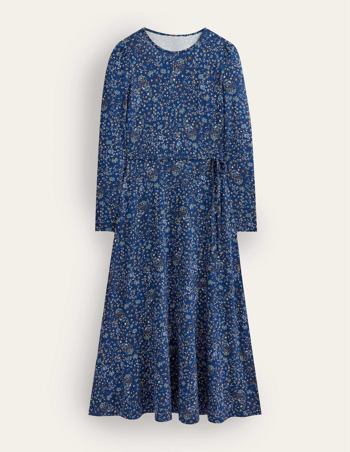 Robe midi en jersey avec jupe torsadée-Bleu marine, motif Wildflower Paisley-5
