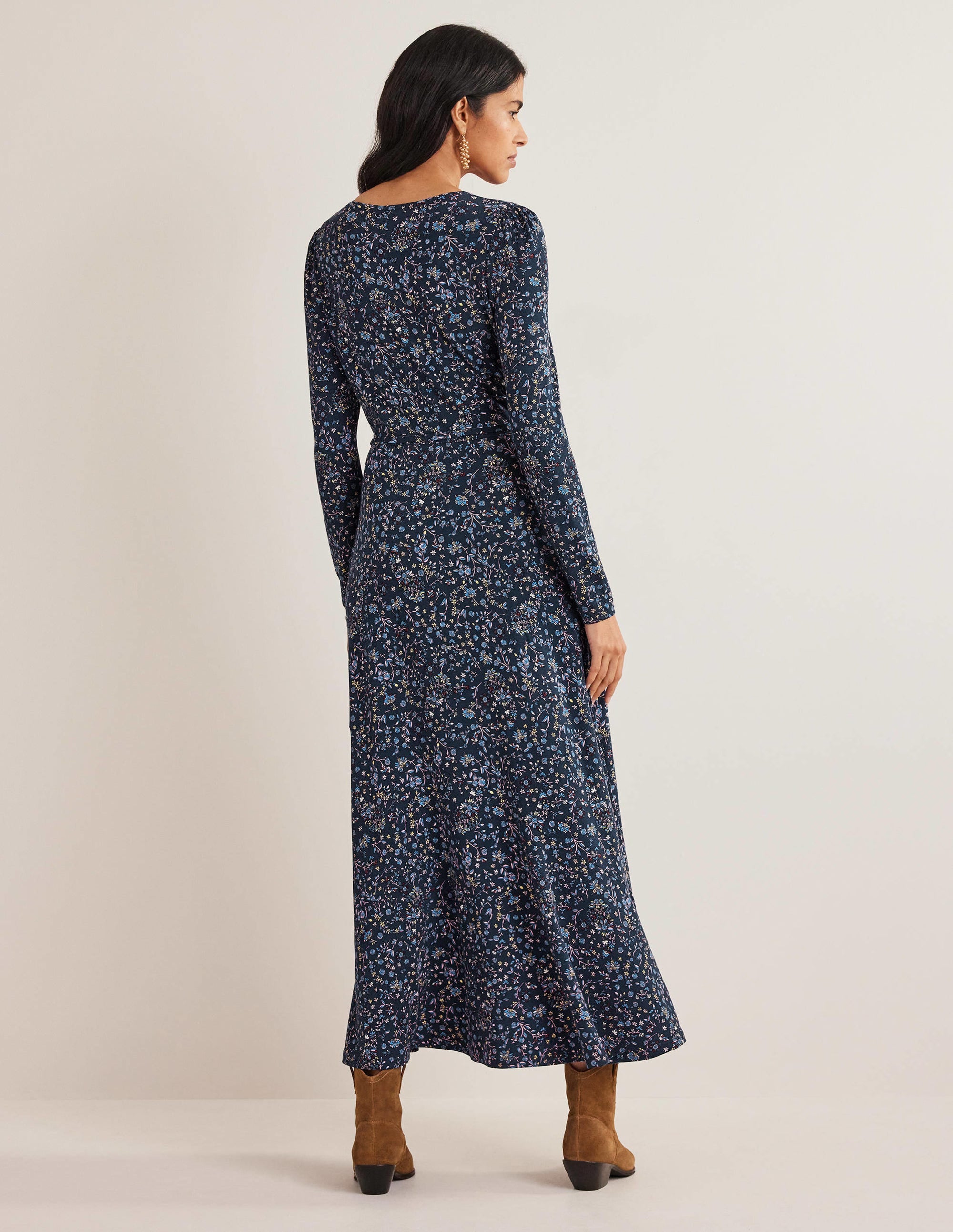 Robe midi en jersey avec jupe torsadée-Bleu marine, motif Wildflower Paisley - Image 3