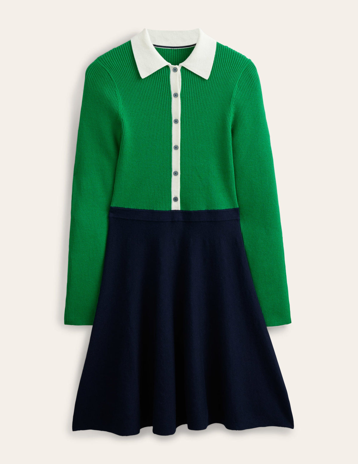 Mini-Strickkleid mit Rippdetails-Grün/Navy, Blockfarben-7