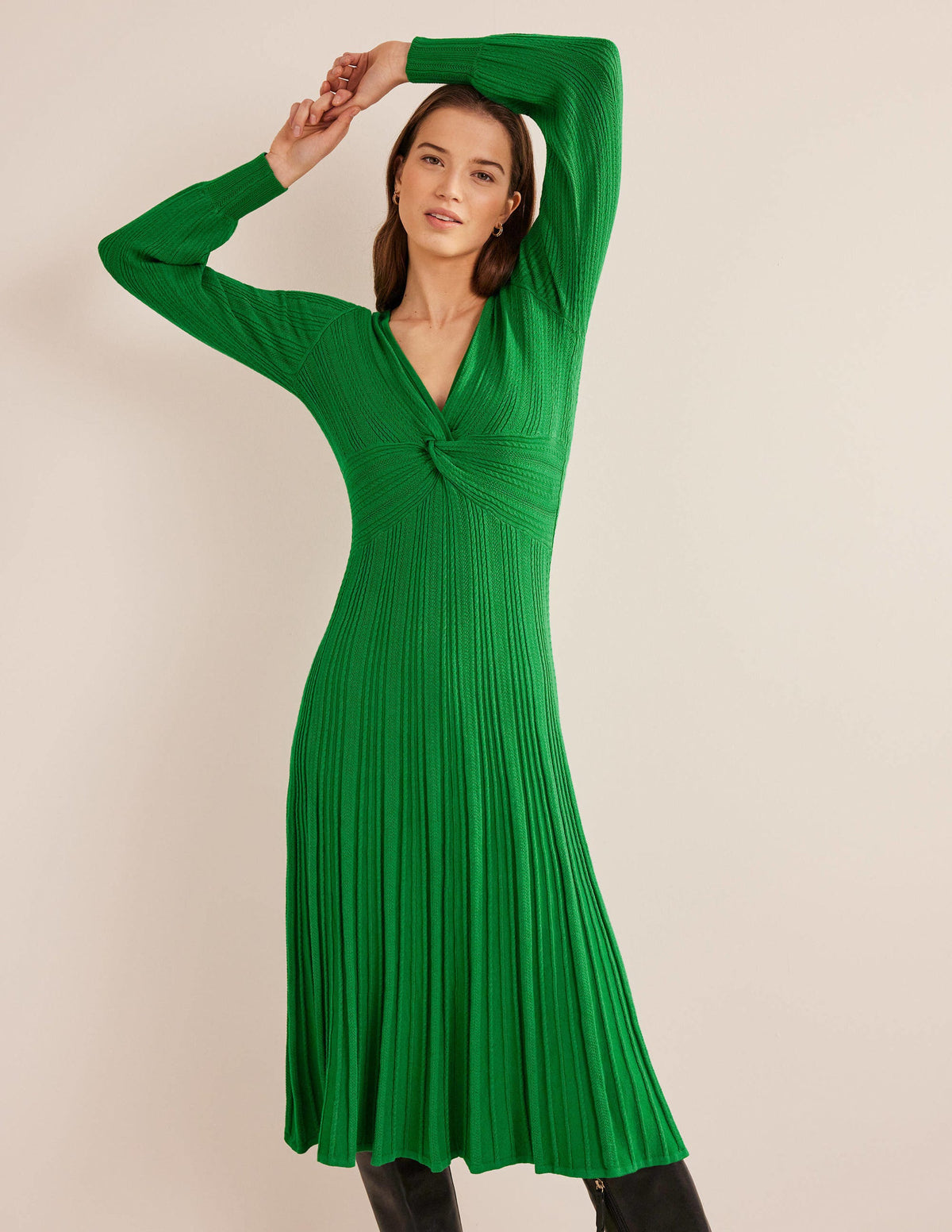 Strick-Midikleid mit Twistdetail-Schottengrün - Image 1