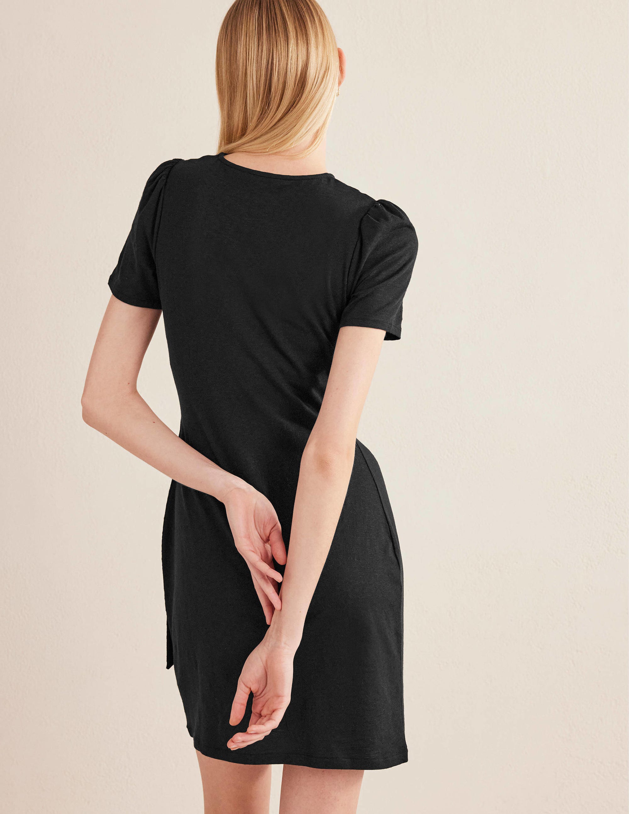Knot Front Jersey Dress-Black - Image 3