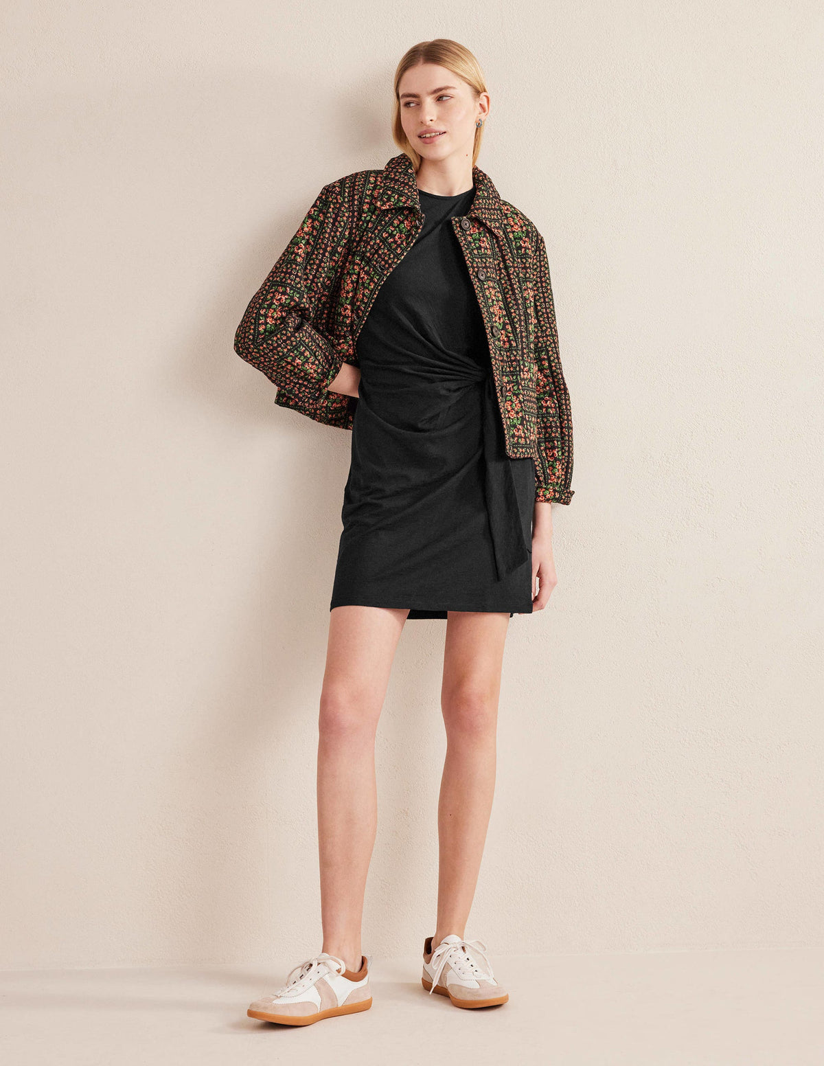 Knot Front Jersey Dress-Black-4