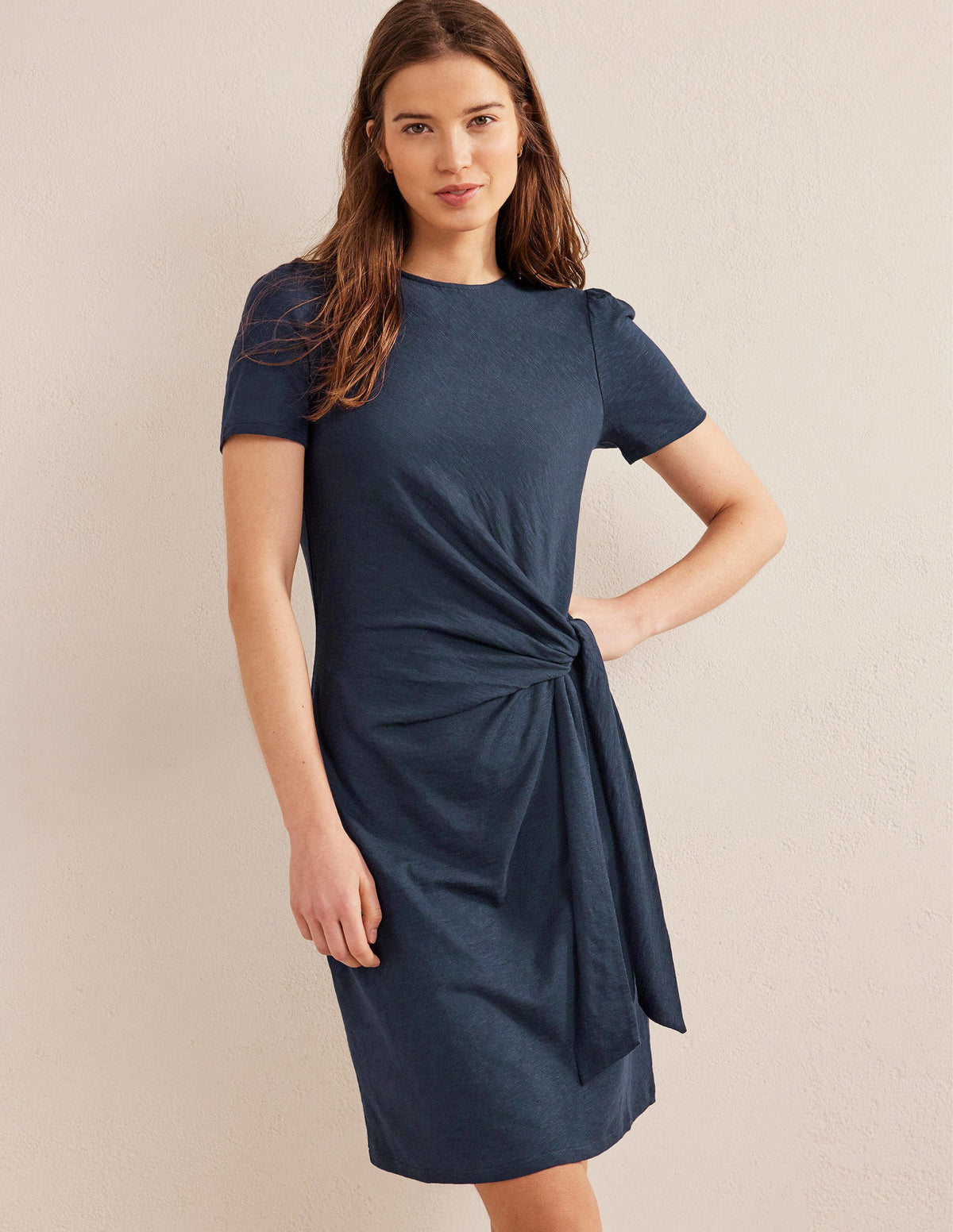 Knot Front Jersey Dress-Navy-1