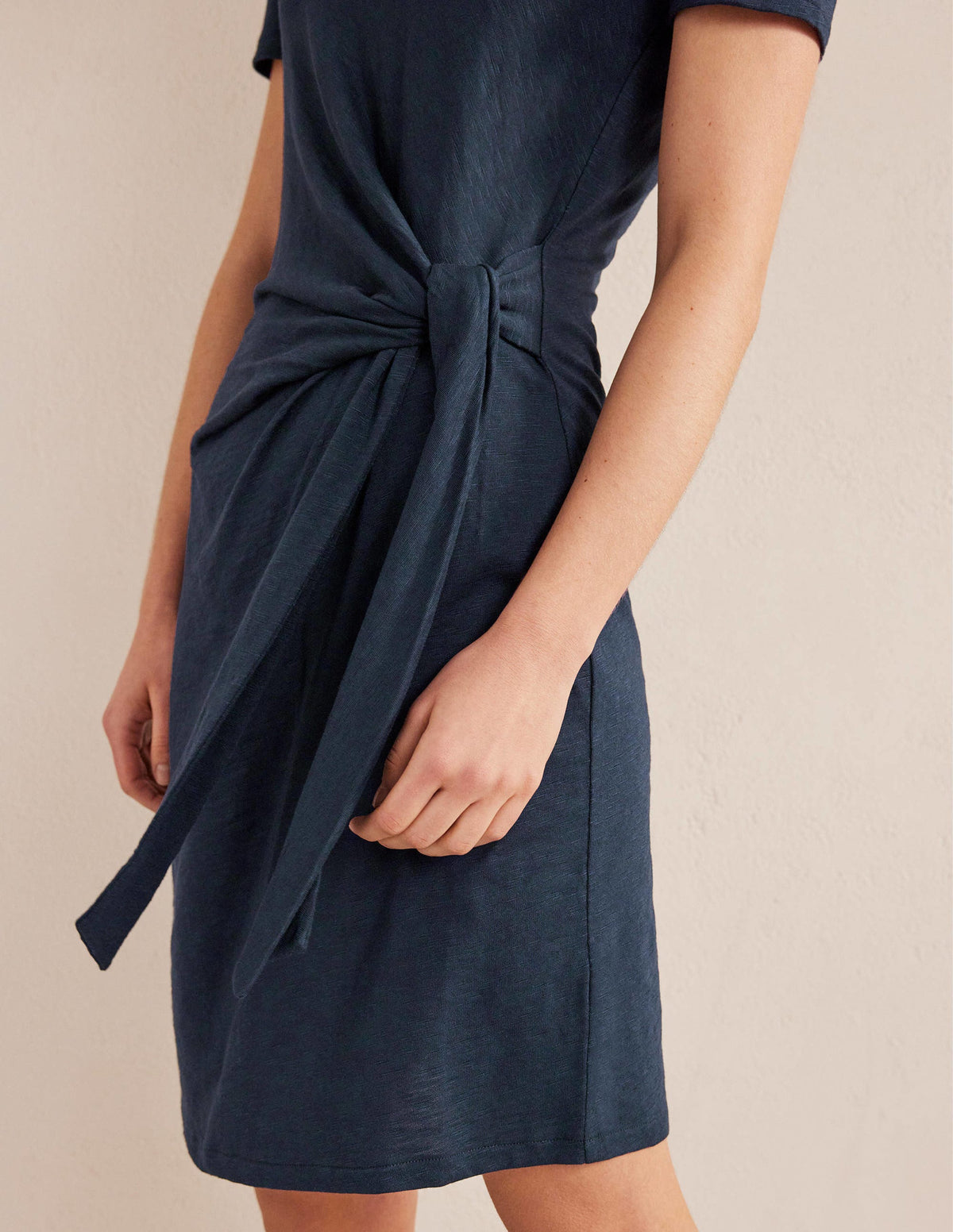 Knot Front Jersey Dress-Navy-2