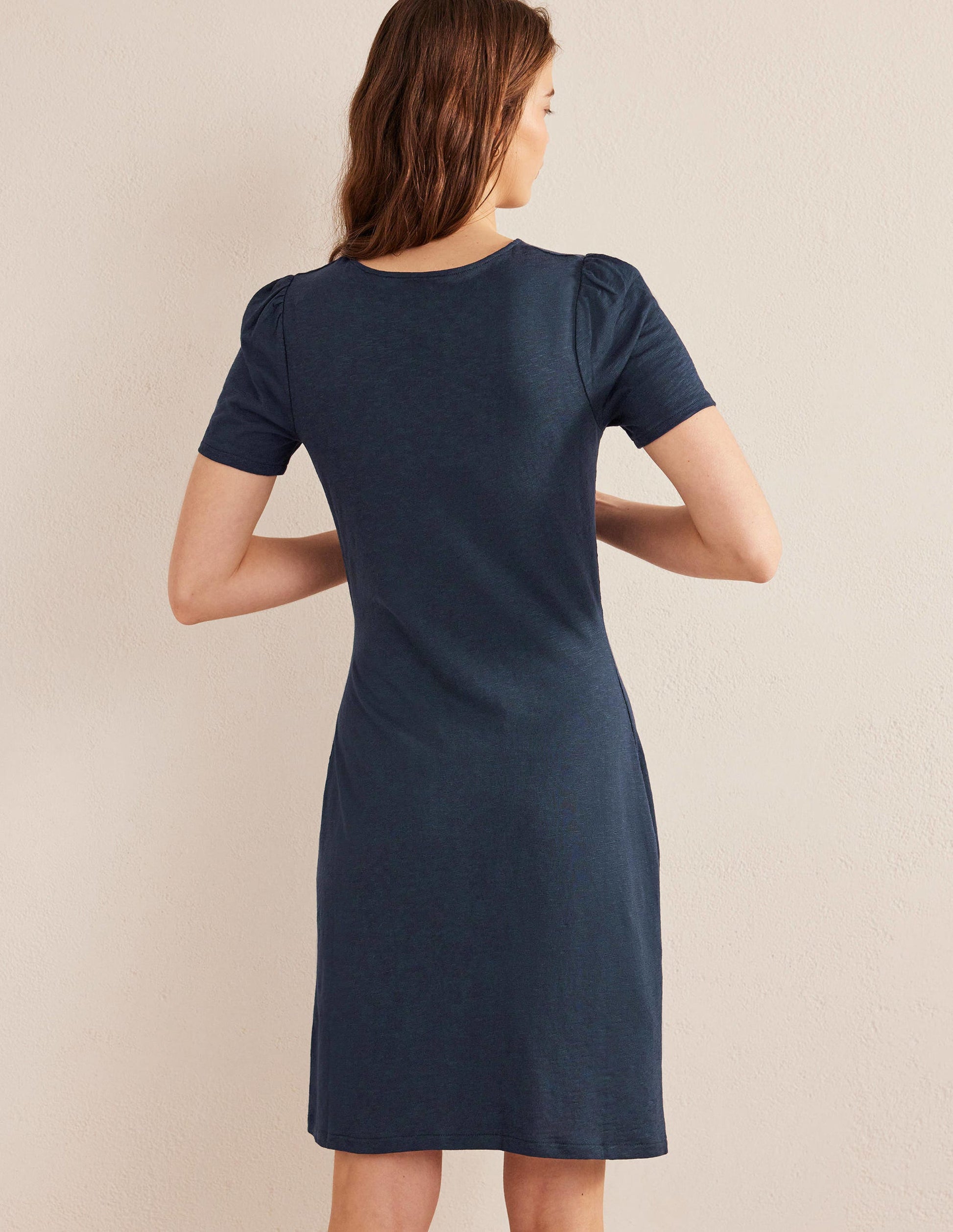 Knot Front Jersey Dress-Navy-3
