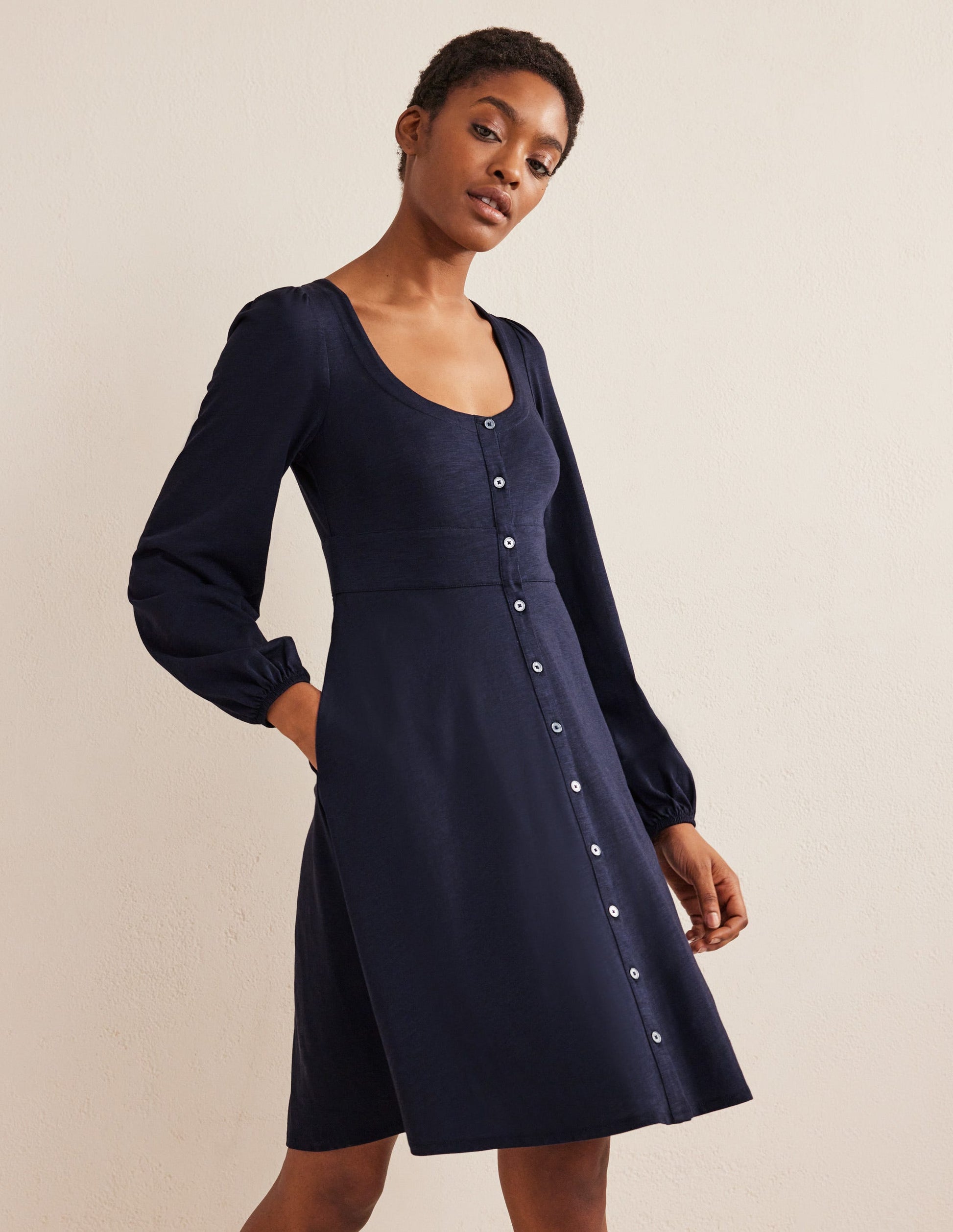 Minikleid aus Jersey mit Knopfleiste-Marineblau-1
