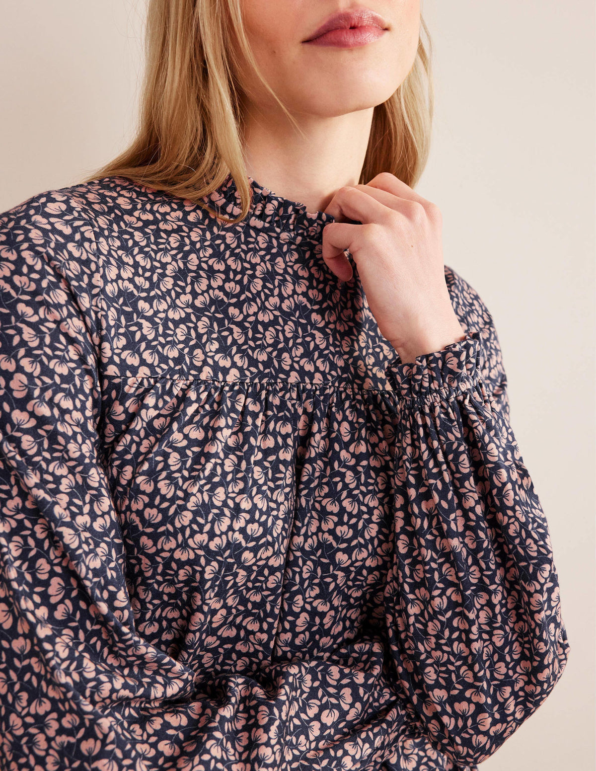 Lässiges Minikleid aus Jersey mit Passe-Französisches Navy, Mohnblumenblüten-4